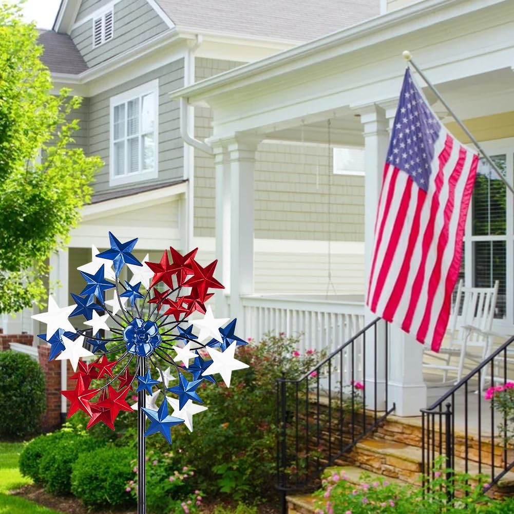 Outdoor Wind Spinner - Patriotic Metal Garden Spinners- Wind Sculptures July 4th Decorations for Garden, Yard 54 * 12.8 Inch