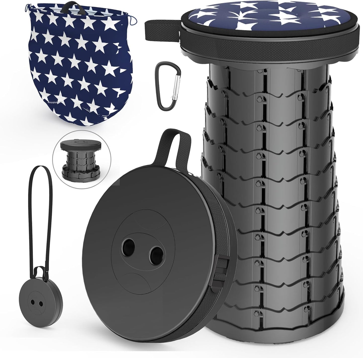 ALEVMOOM Upgraded Folding Stool with Cushion,Portable Collapsible Retractable Stool,Outdoor Chair,Yet More Sturdy Load Capacity 440lbs for Camping Garden Fishing Hiking BBQ with Carry Bag