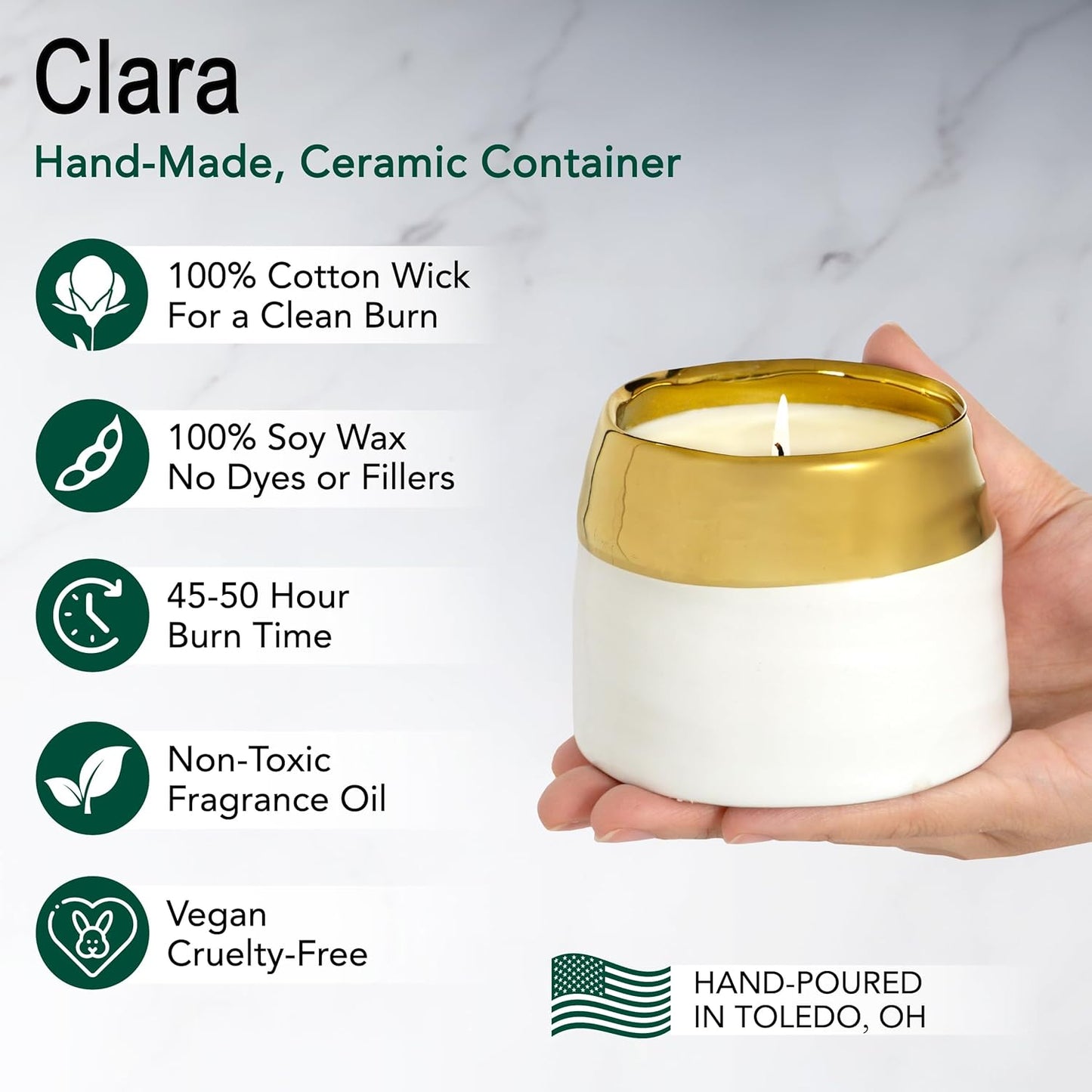 The Growing Candle, Lemongrass Scented, 10oz Ceramic Pot, Single Wick Aromatherapy Candles, 100% Soy for Women and Men, Clara