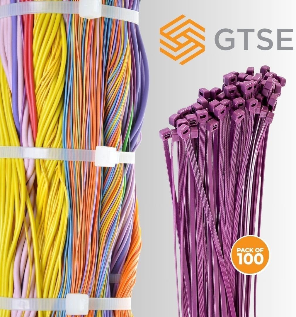 GTSE 6 Inch Purple Zip Ties, 100 Pack, 40lb Strength, UV Resistant Strong Nylon Cable Ties, Self-Locking 6" Tie Wraps