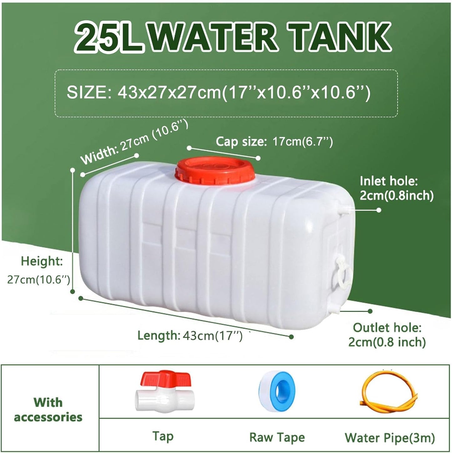 Large Water Storage Tank BPA Free Water Jug Container with Spigot, Portable Food Grade Plastic with Wide Opening for Outdoor Camping Hiking RV Emergency(Size:25L/6.6Gallon,Color:White)