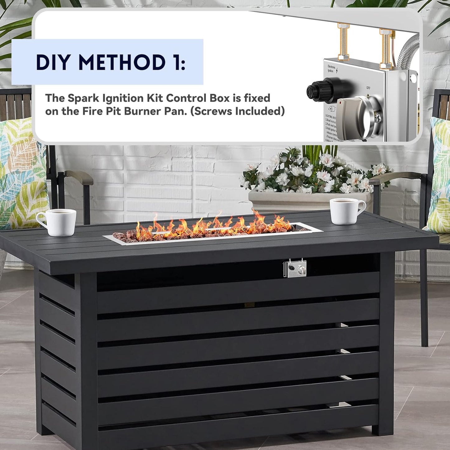 Skyflame 30" Linear Stainless Steel Fire Pit Drop-in Burner Kit with Flame Sensing, Electronic Spark Ignition, CSA Certified, and Propane Regulator Hose Set