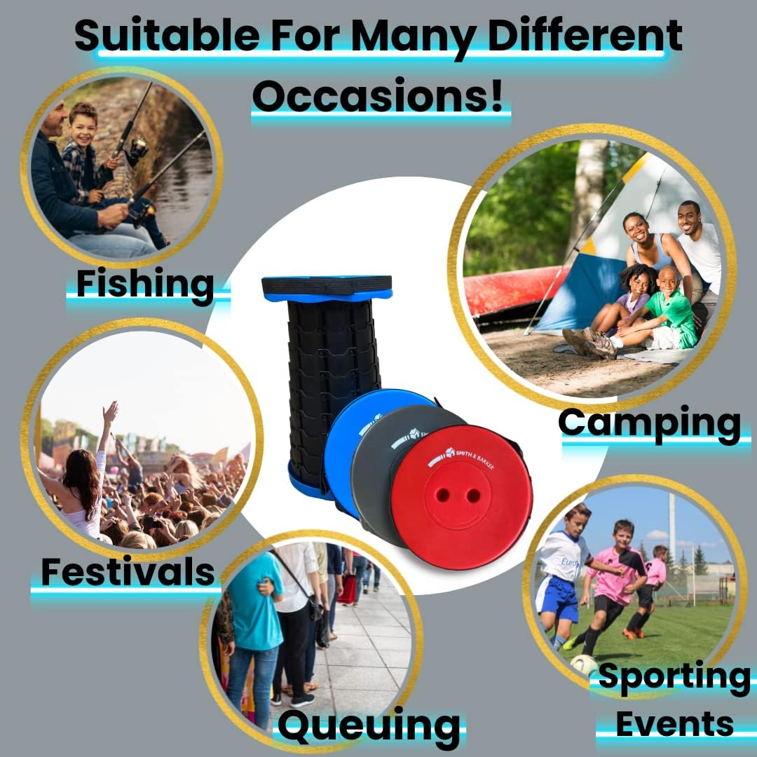 Smith & Barker Upgraded for 2025 Premium Telescopic Folding Stool for Adults and Children Outdoor Indoor Portable Collapsible Foldable Fishing Hiking Camping Festivals Seat (Blue)