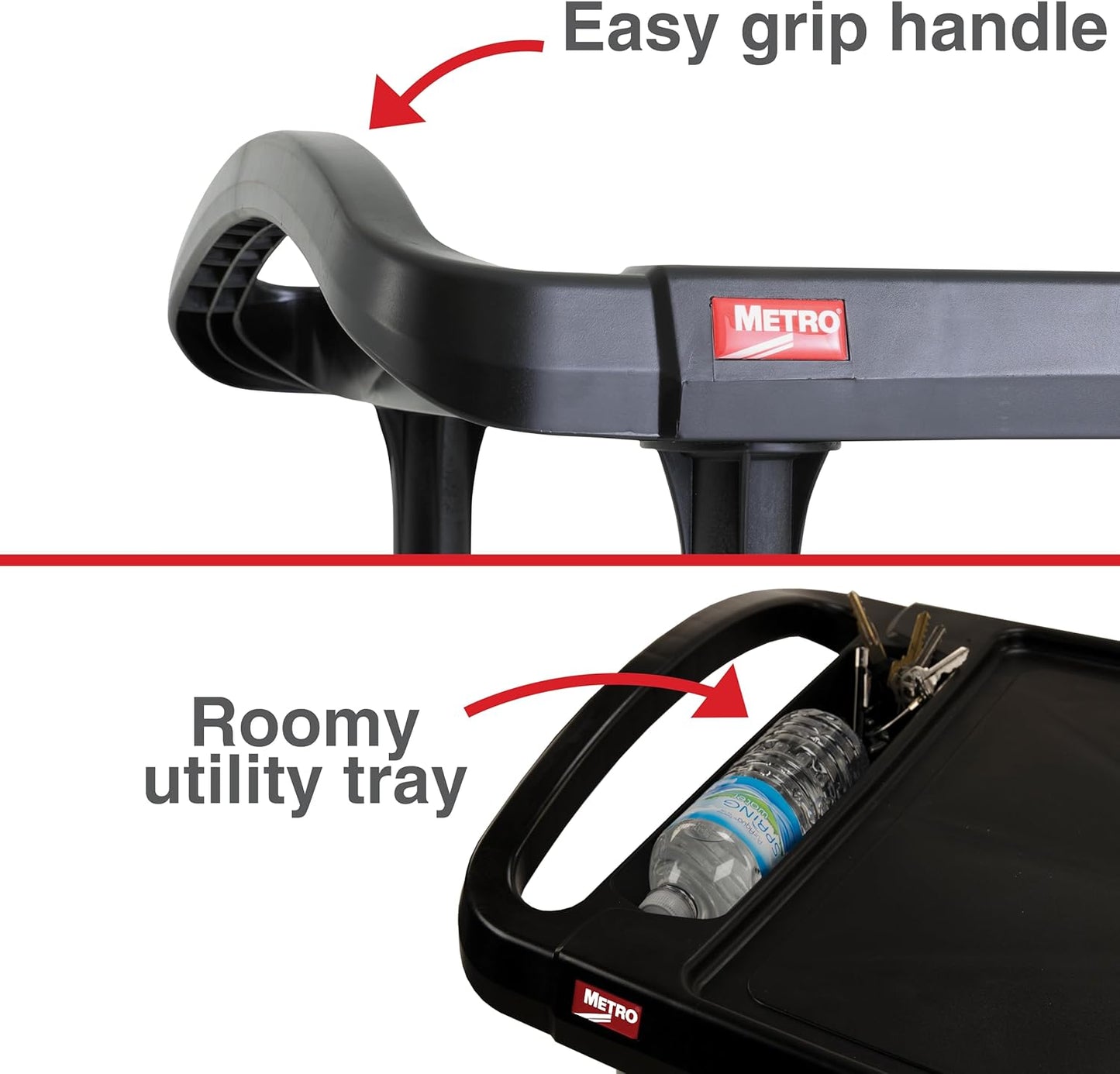 Metro myCart Plus Utility Cart - Choose-Your-Height Adjustable Heavy Duty Rolling Cart for Home, Commercial and Industrial Use - 2-Shelf, 400 lbs Capacity - 27.7" W x 40.25" L x 36.8-40.8" H - Black