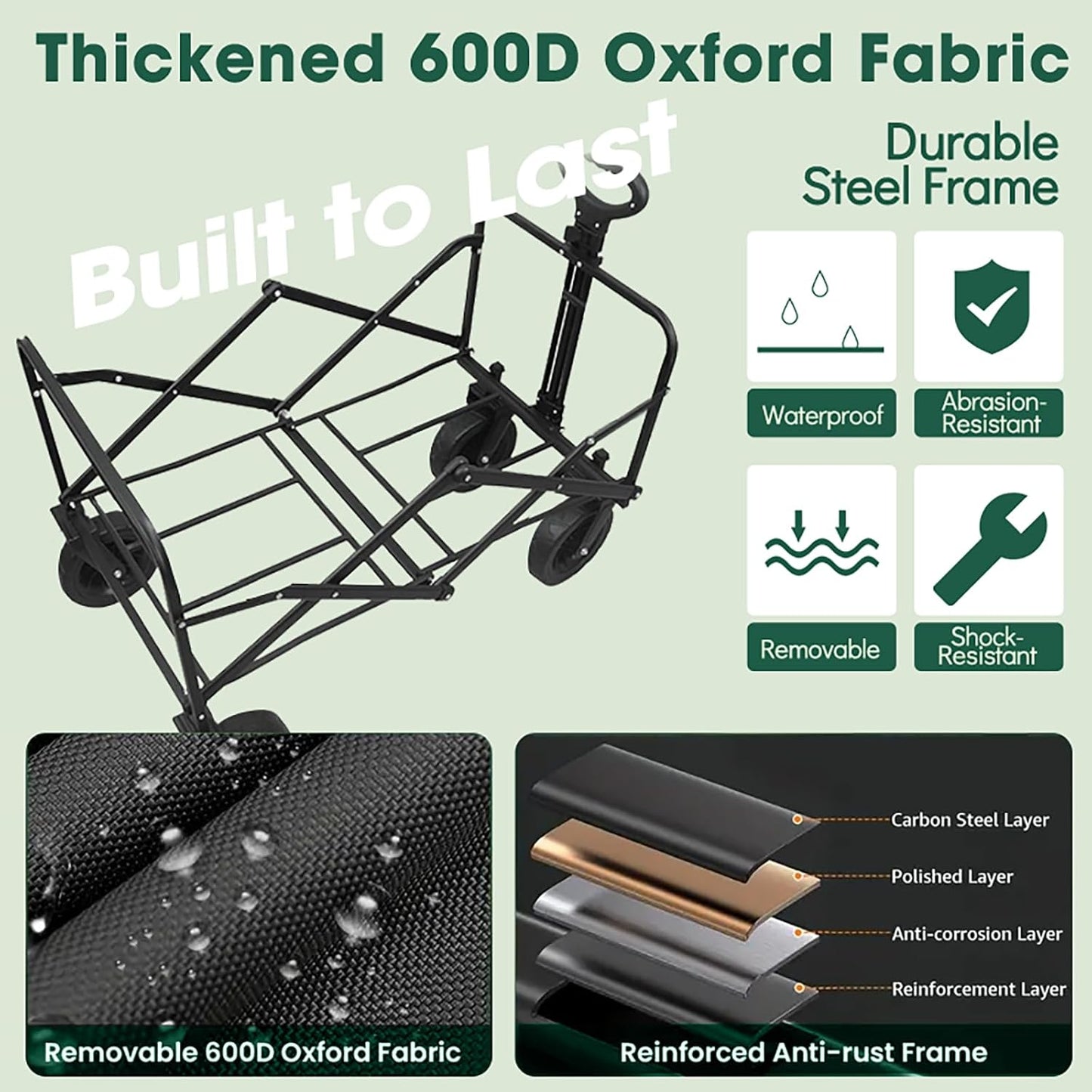 Collapsible Wagon with Wheels, 370lbs Weight Capacity Foldable Beach Wagon with Flexible Handle Portable Utility Wagon Cart for Outdoor, Grocery, Garden, Camping