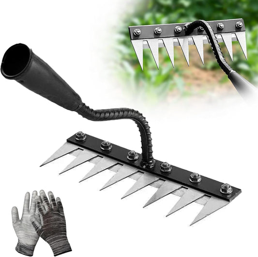 2025 Iron Weeding Rake 2.0, Iron Rake for Gardening and Weedings, Heavy Duty Gardening Hand Weed Puller Tools, 8 Teeth Carbon Steel Garden Weedings Rakes for Lawn Care