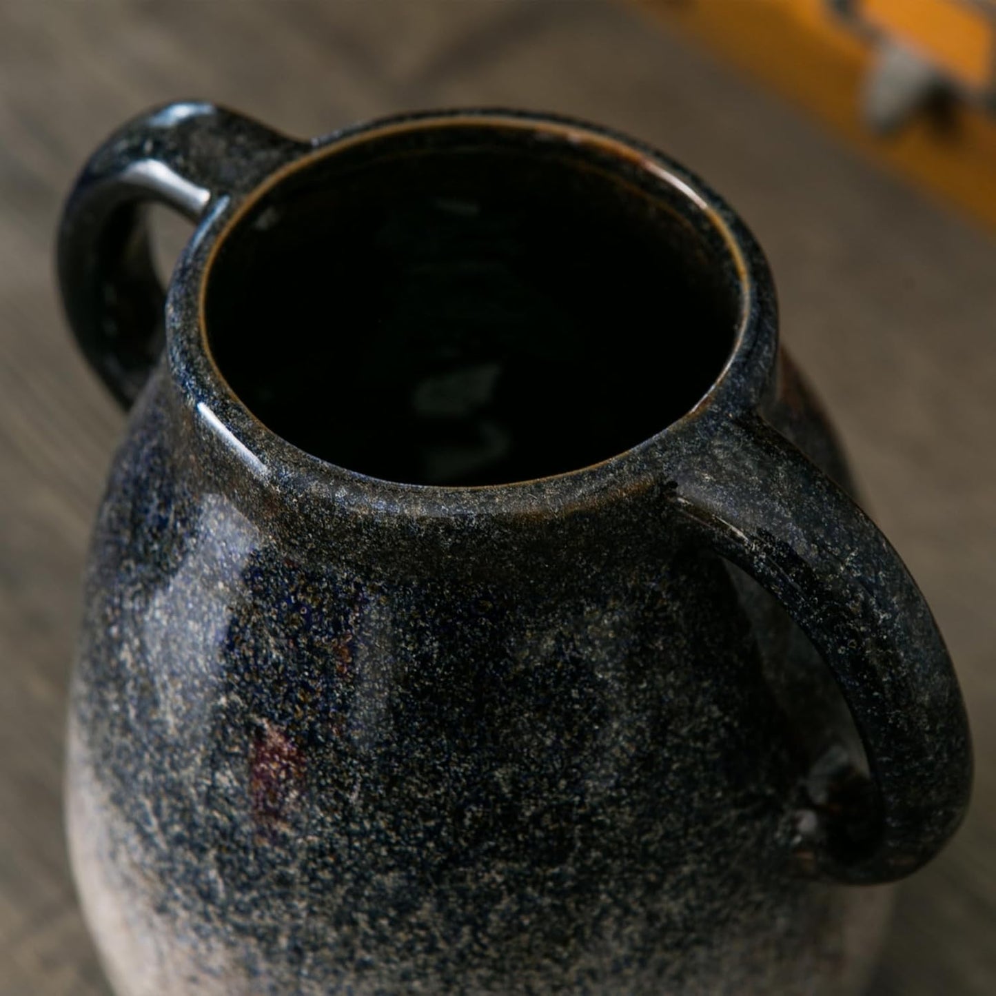 Blue Gradient Ceramic Vase with 2 Handles, Modern Farmhouse Decor, Rustic Terracotta Pottery, Decorative Clay Flower Vase, Centerpiece for Dining Table - 7 Inch