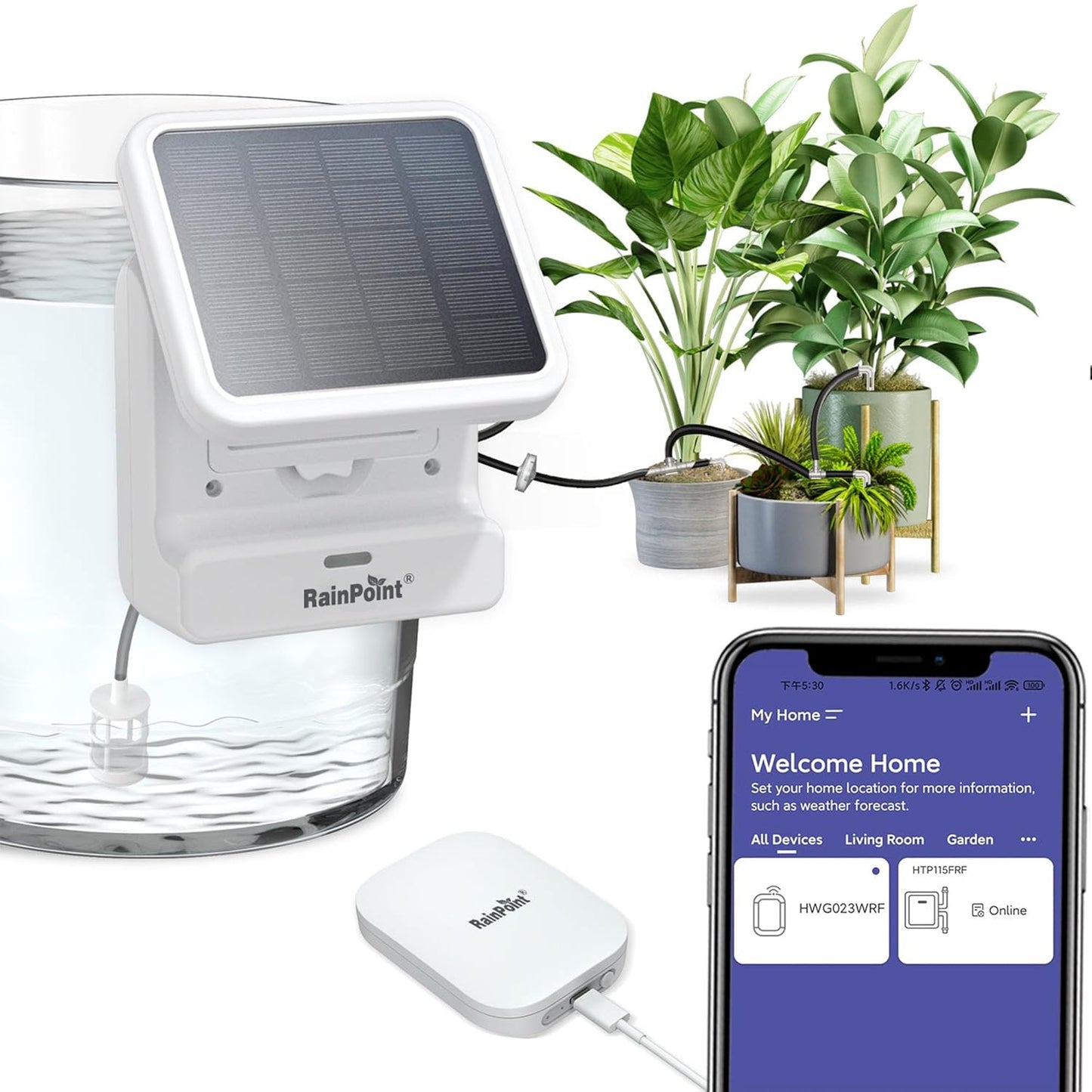 BALDR Automatic Solar Plant Watering System - WiFi Solar Drip System & App-Controlled Water Pump with Timer - Indoor Solar Power Irrigation System Smart Scheduling for House Plants While You are Away