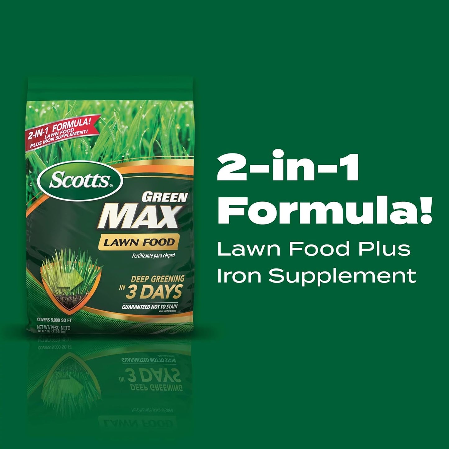 Scotts Green Max Lawn Food, Lawn Fertilizer Plus Iron Supplement for Greener Grass in 3 Days, 5,000 sq. ft., 16.67 lbs.