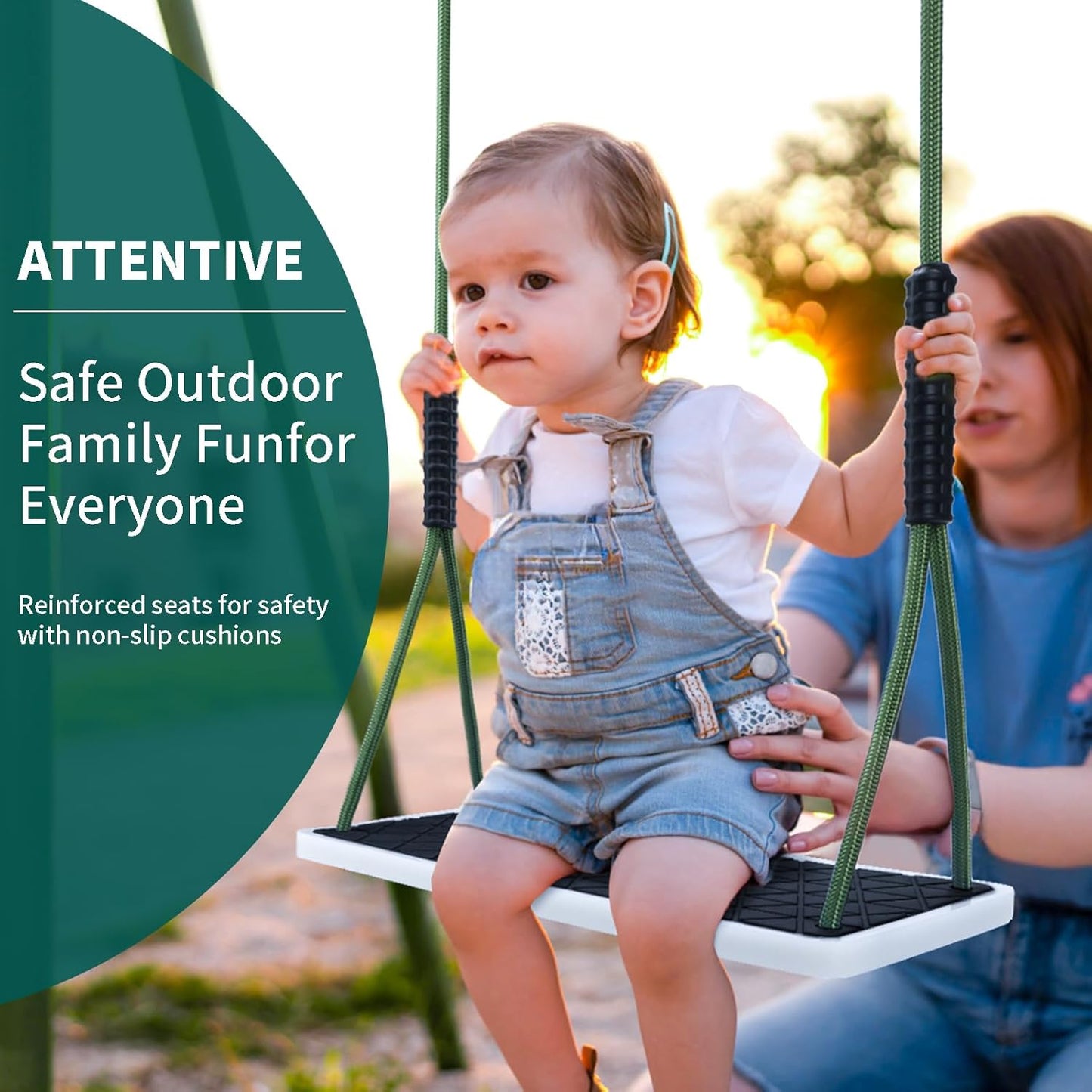 Heavy Duty Swing Seat Non-Slip with Tree Rope Adjustable Swing Set Accessories Replacement for Kids Outdoor Backyard Playground Jungle Gym，Black