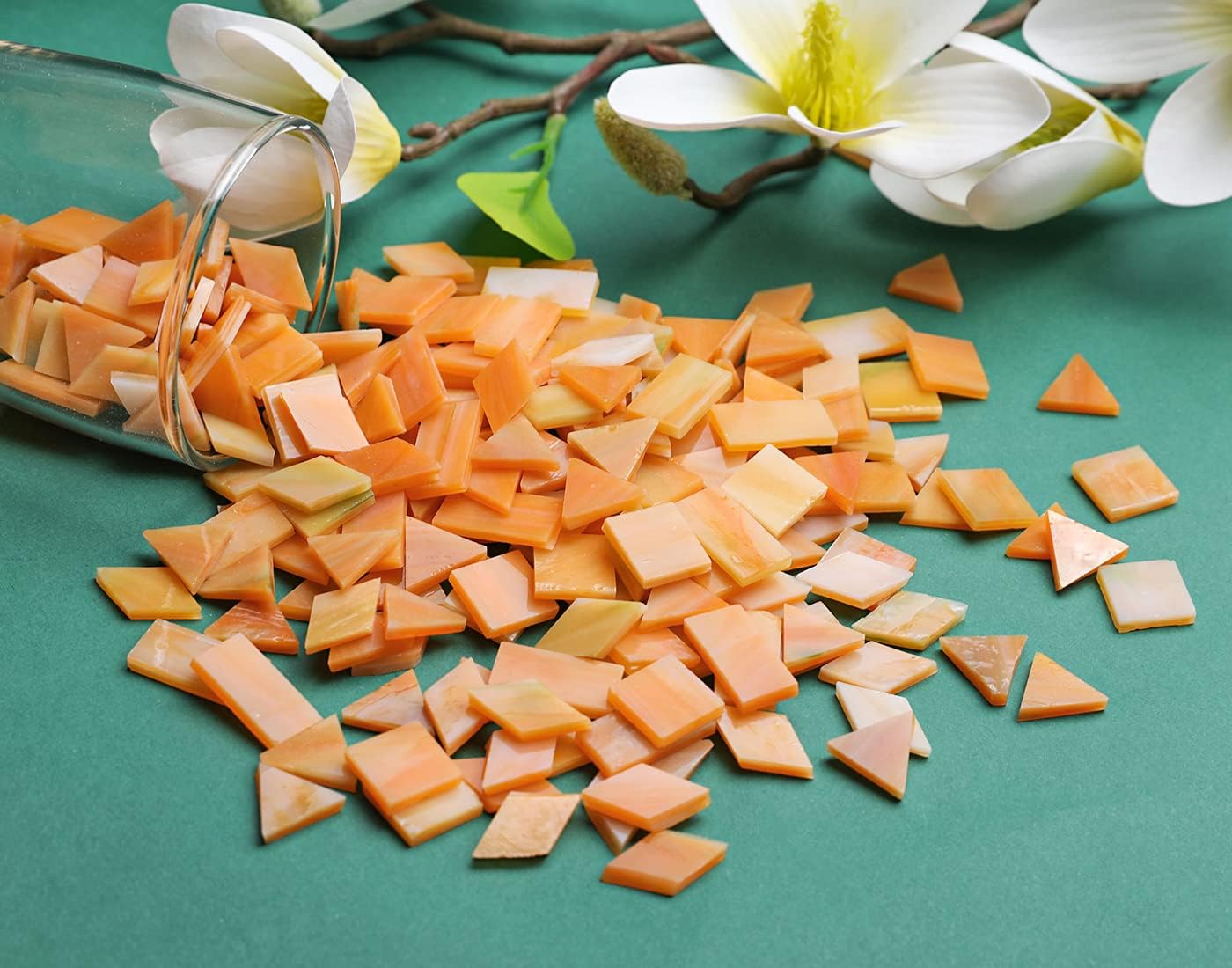 Lanyani Glass Mosaic Tiles for Art Crafts, 4 Shapes Mixed Colorful Glass Tiles Tiffany Stained Glass Pieces, 200 Pieces, Square/Rectangle/Diamond/Triangle