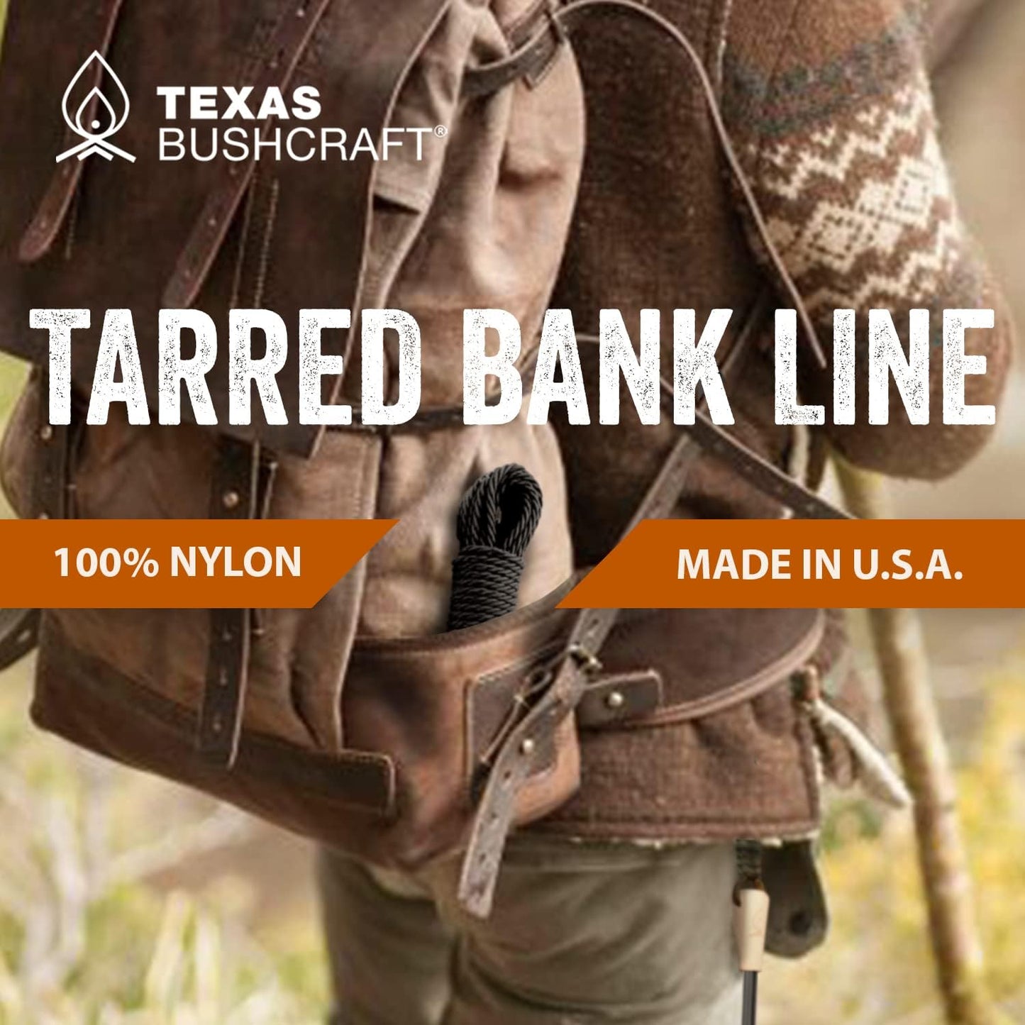 Texas Bushcraft Tarred Bank Line Twine - #36 Black Nylon String for Fishing, Camping and Outdoor Survival – Strong, Weather Resistant Bankline Cordage for Trotline