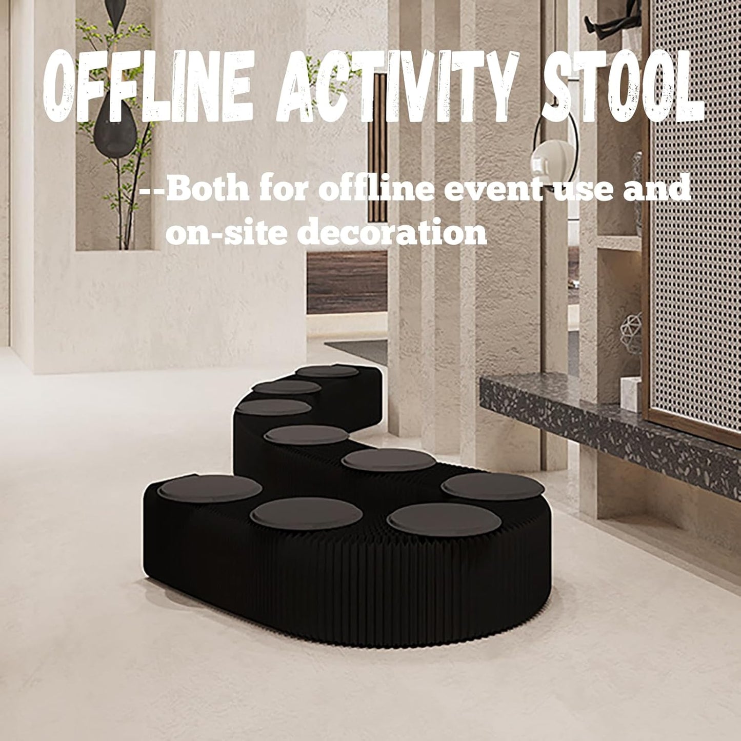 Foldable Kraft Paper Stool, Honeycomb Accordion Folding Bench, Collapsible Paper Stool for Small Spaces, Portable Footrest and Side Table for Living Room and Office,Black-30×30×150cm