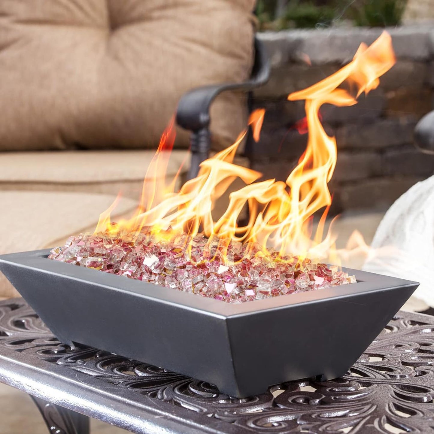 Mr. Fireglass 10 Pounds Fire Glass - 1/4 Inch High Luster Reflective Tempered Glass Rocks for Fireplace Fire Pit Table and Landscaping, Rose Gold