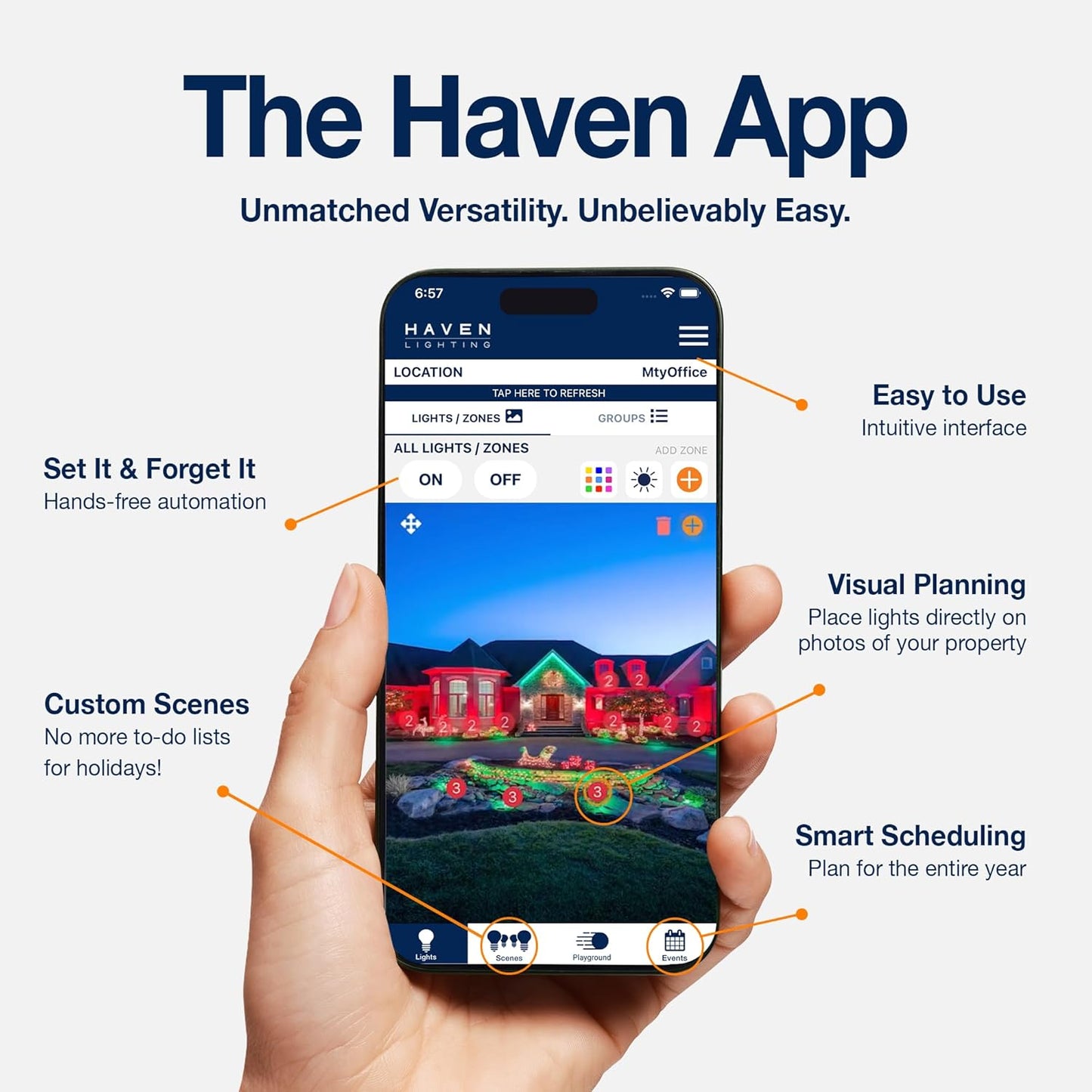 Haven Lighting 9 Series Pro Landscape Lighting Kit - Professional-Grade App Controlled Smart Lights with WiFi - Color Changing Exterior House Lighting, 6-Up LED Lights