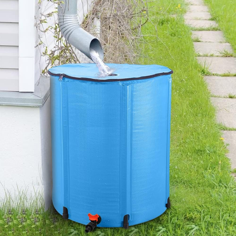50 Gallon Collapsible Rain Barrel, Portable Rainwater Collection System, Water Storage Tank, Rain Catcher Barrel with Spigots and Overflow Kit, Rain Water Barrel Collector for Garden, Blue