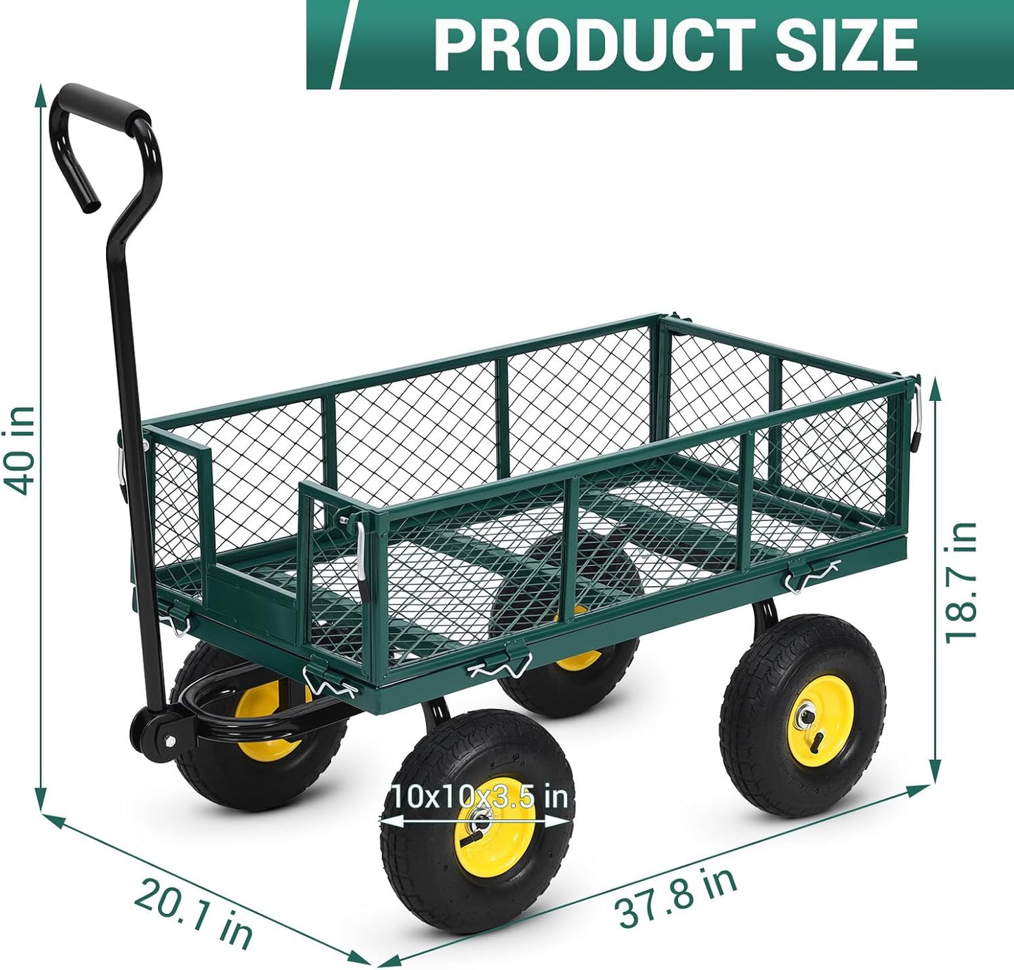 Heavy Duty Steel Garden Cart, 900 LBS 3 in 1 Pullable Metal Garden Wagon with 10" Wheels, 180° Rotating Handle and Removable Sides for Farm, Yard