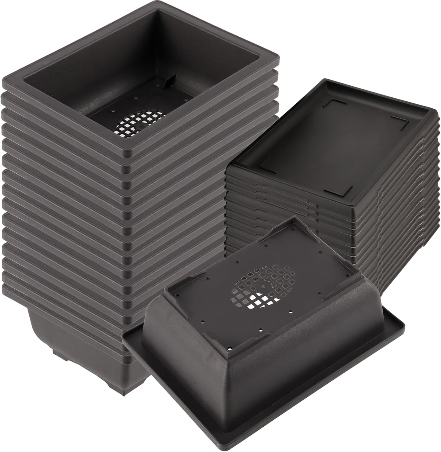 KINJOEK 15 PCS 6.5 Inch Plant Pot, Rectangular Plastic Bonsai Training Pots with 15 Humidity Trays, Flower Succulent Pots Container for Garden, Indoor, Home Decorative