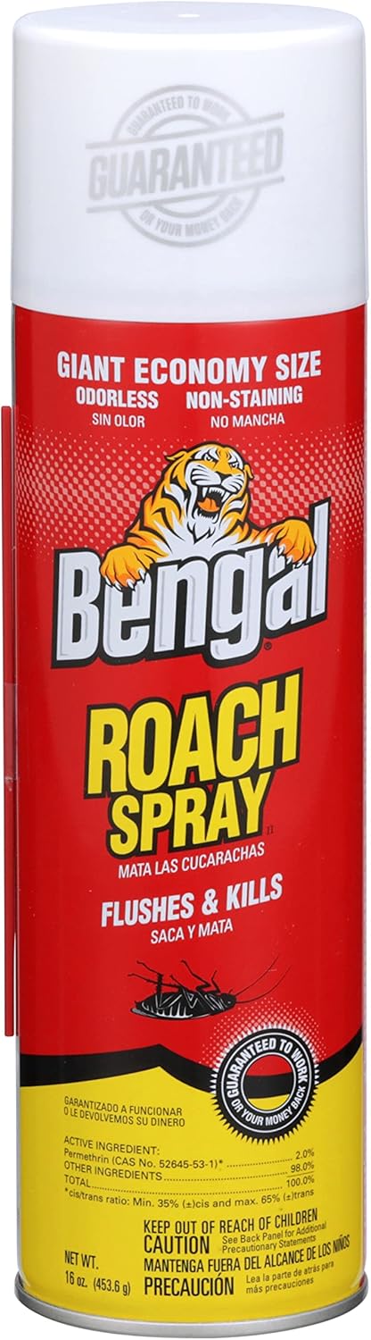 Bengal Roach Spray, Odorless Stain-Free Dry Spray, 16 Oz. Aerosol Can