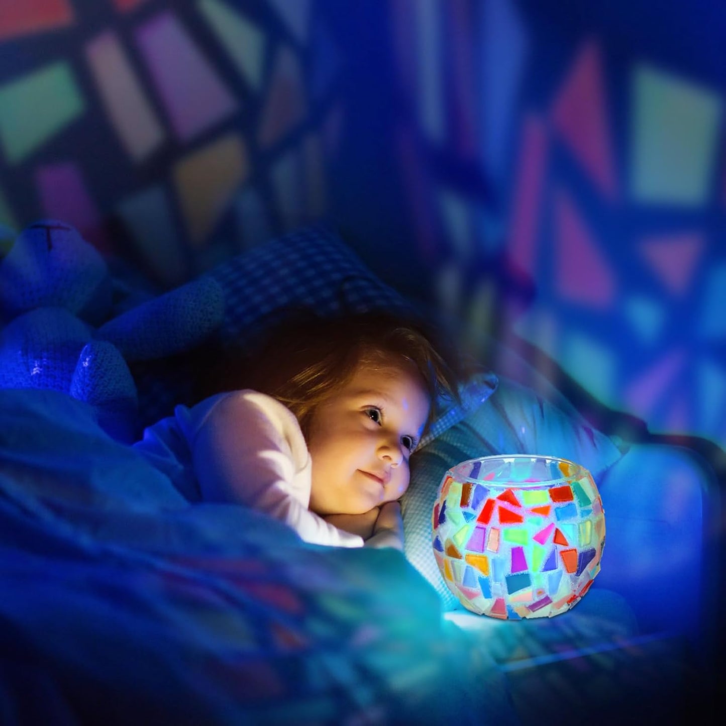 2 Set Glass Mosaic Candle Holder Kit Include Tea Light Holder, Glass Mosaic Tiles DIY Crafts Creativity Handmade Artwork for Adults Home Lighting Decor(Rainbow Theme)