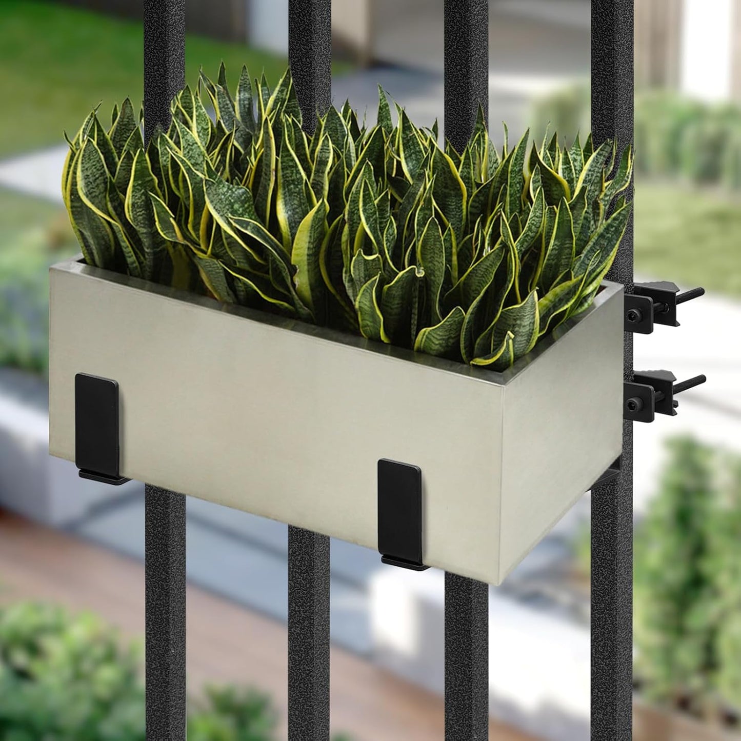 Planter Box Bracket, Flower Box Holder Circular and Square Railings Brackets,Adjustable Deck Railing Planter Box Holder for Patio Garden Fence Pergola Balcony (4 Pieces)