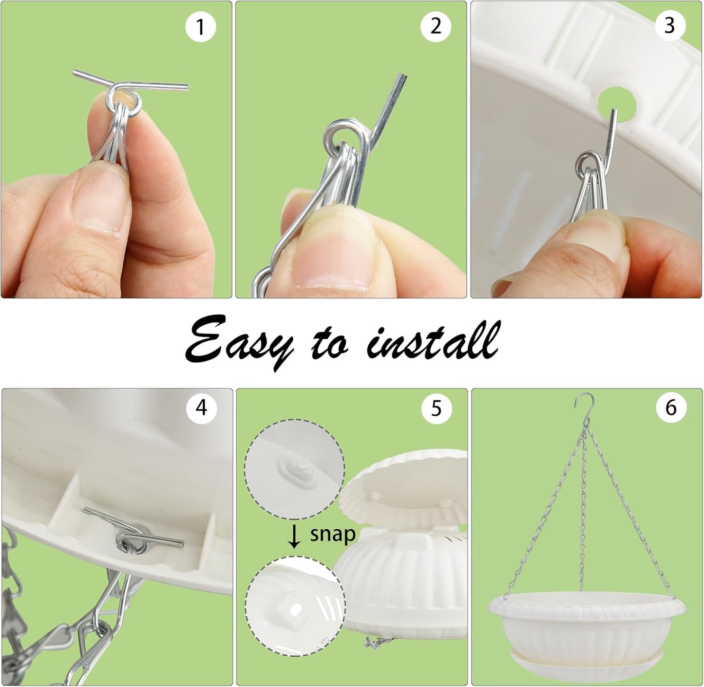 10.63in Hanging Planter Pots for Outdoor and Indoor Plants Flowers with Drainage Hole Tray Hooks Plastic Plant Baskets for Garden Home Porch (White, Pack of 6)