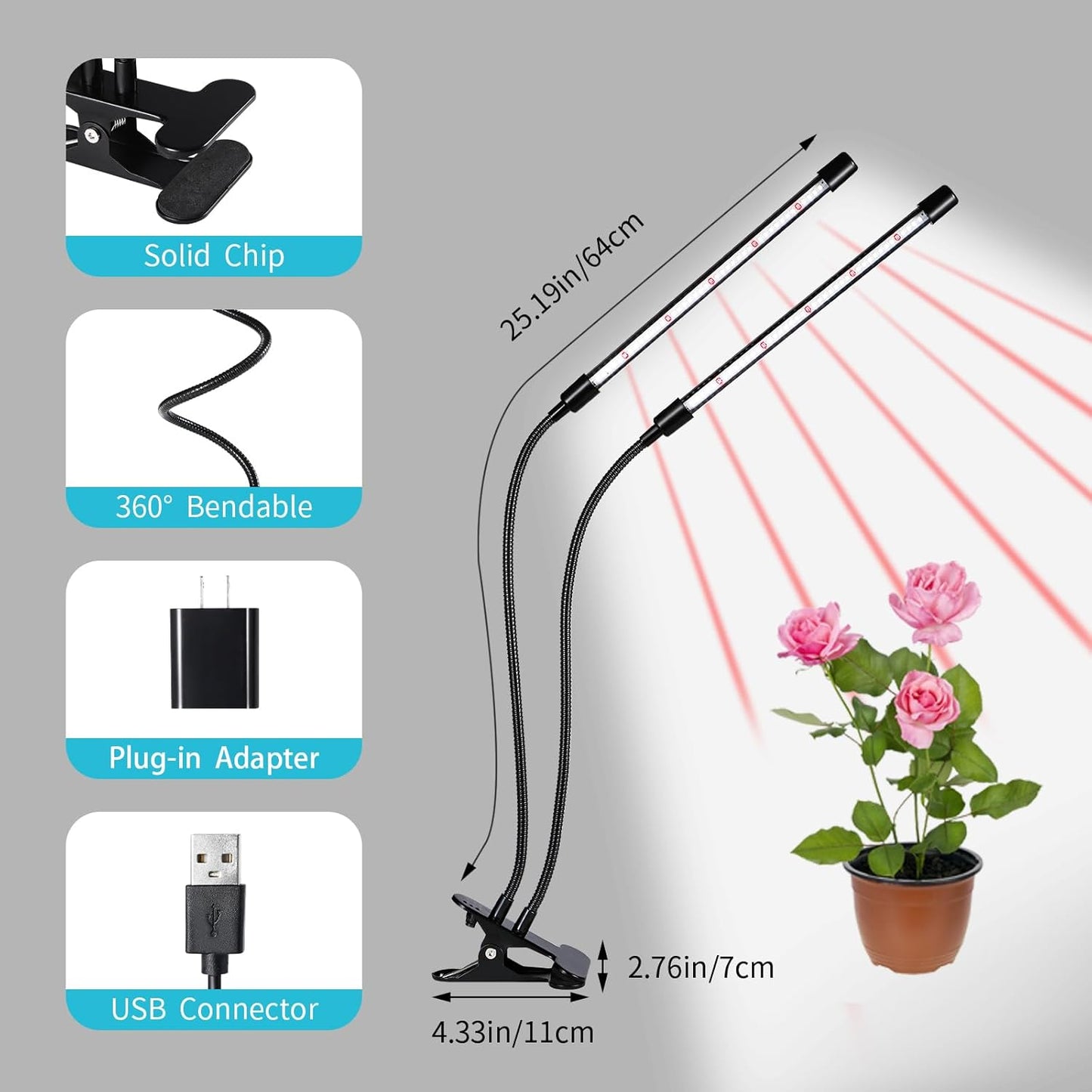 Grow Lights for Indoor Plants, 84LEDs Clip Plant Lights, Full Spectrum LED Plant Growing Lamps with FlexibleGooseneck4/8/12/18H Timer, 3 Spectral Modes, 10 Dimmable Levels (1 Pack)