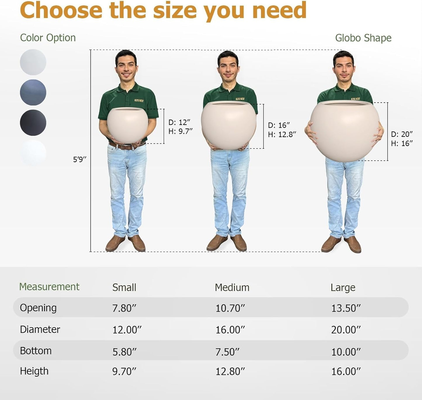 12.8" H x 16" D Globo Fiberstone Round Planter with Drainage Hole, Weather Resistant, Smooth Finish, Planters for Indoor Plants & Outdoor, 2 Extra Coco Mats (Kilim Beige, 10.7" Pot Opening)