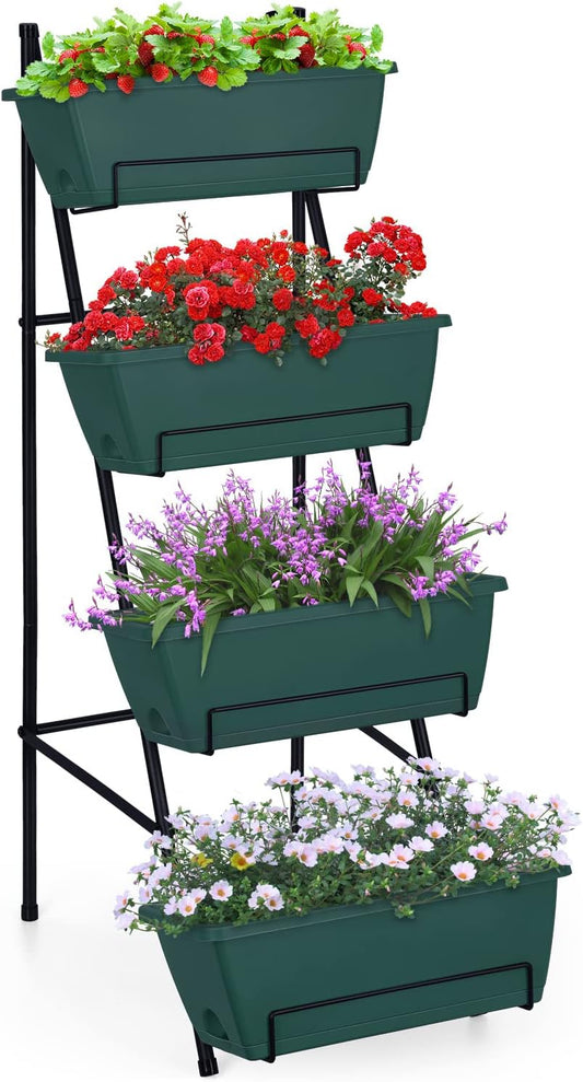 OYEAL Raised Garden Bed 4 Tier Vertical Garden Planters Indoor Outdoor Raised Planter Box with Legs Elevated Herb Garden Planter for Flowers Vegetables Plants, Green, 16.8 * 18.3 * 41.5 Inches