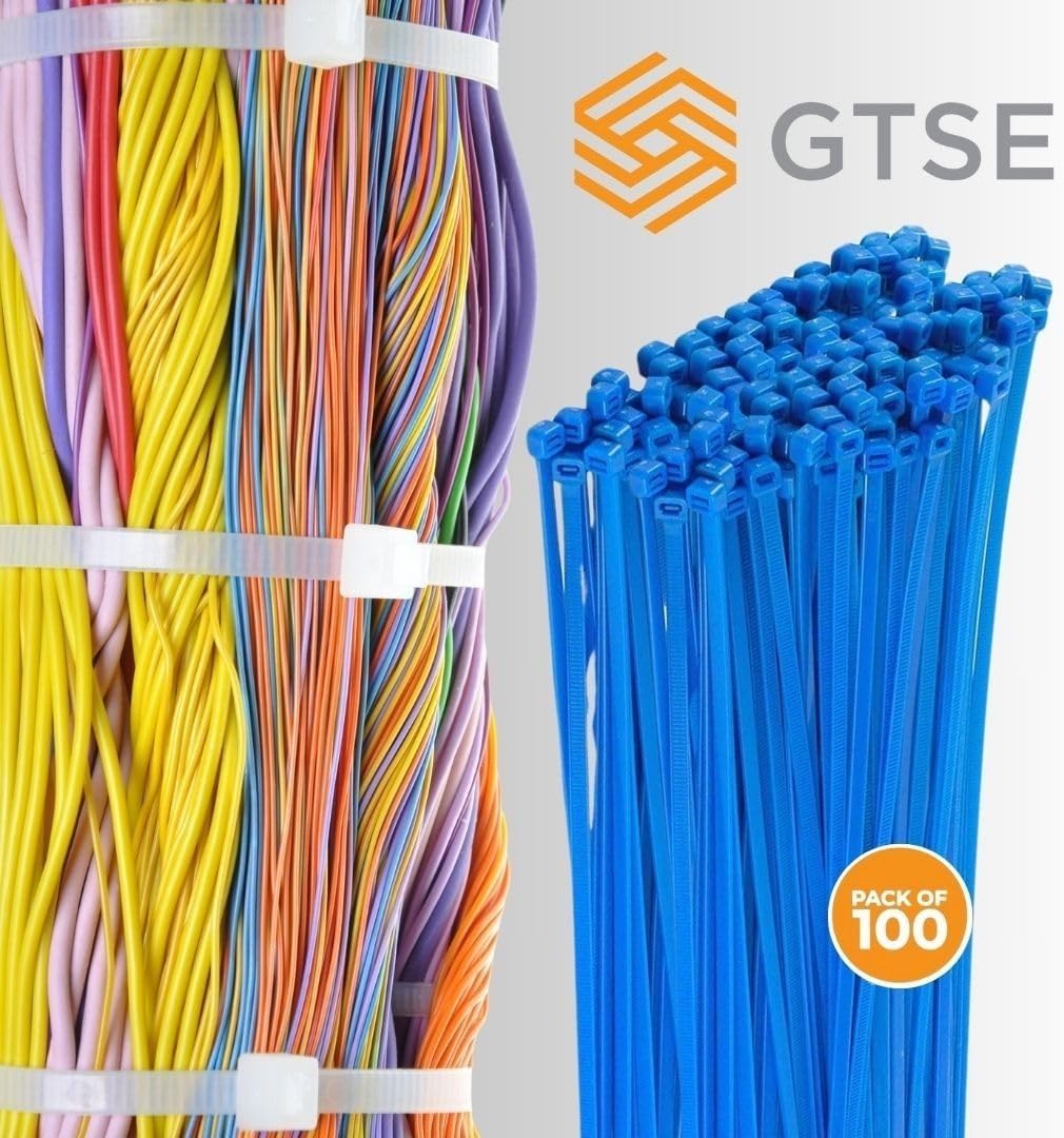 GTSE 8 Inch Blue Zip Ties, 100 Pack, 50lb Strength, UV Resistant Strong Nylon Cable Ties, Self-Locking 8" Tie Wraps