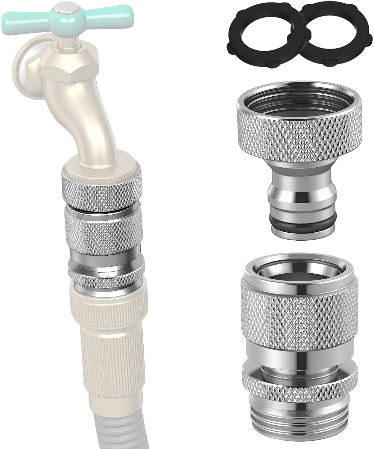 Hibbent Garden Hose Quick Connector, Solid Brass 3/4 Inch GHT Thread Faucet Hose Quick Connect Fitting, Female and Male Adapter