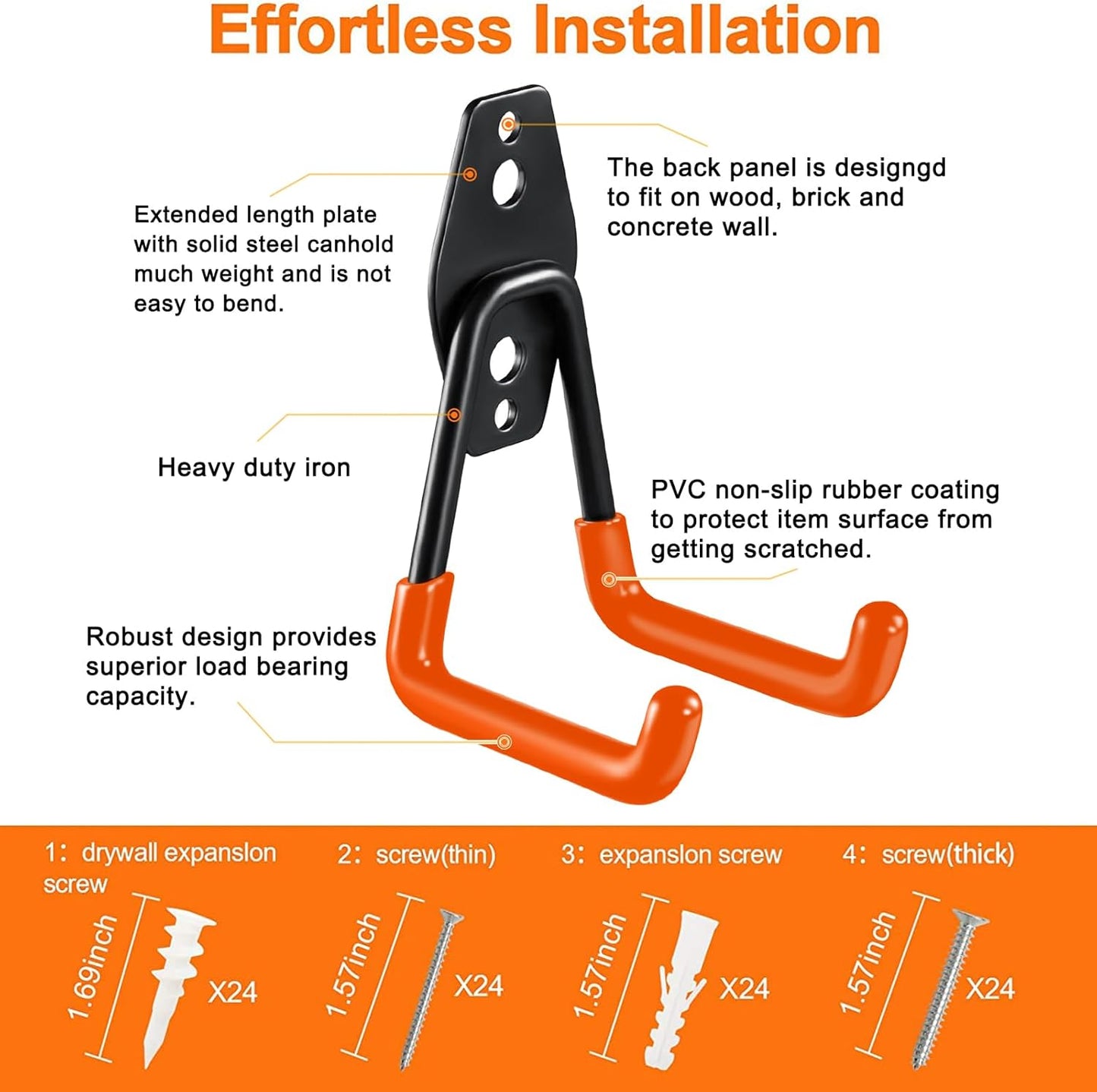 12 Pack Garage Hooks Heavy Duty Utility Steel with Anti-Slip Coating Wall Mount Storage Organizer for Hanging Power and Garden Tools, Ladders, Hose, Bikes, Ropes, Bulk Items, and More