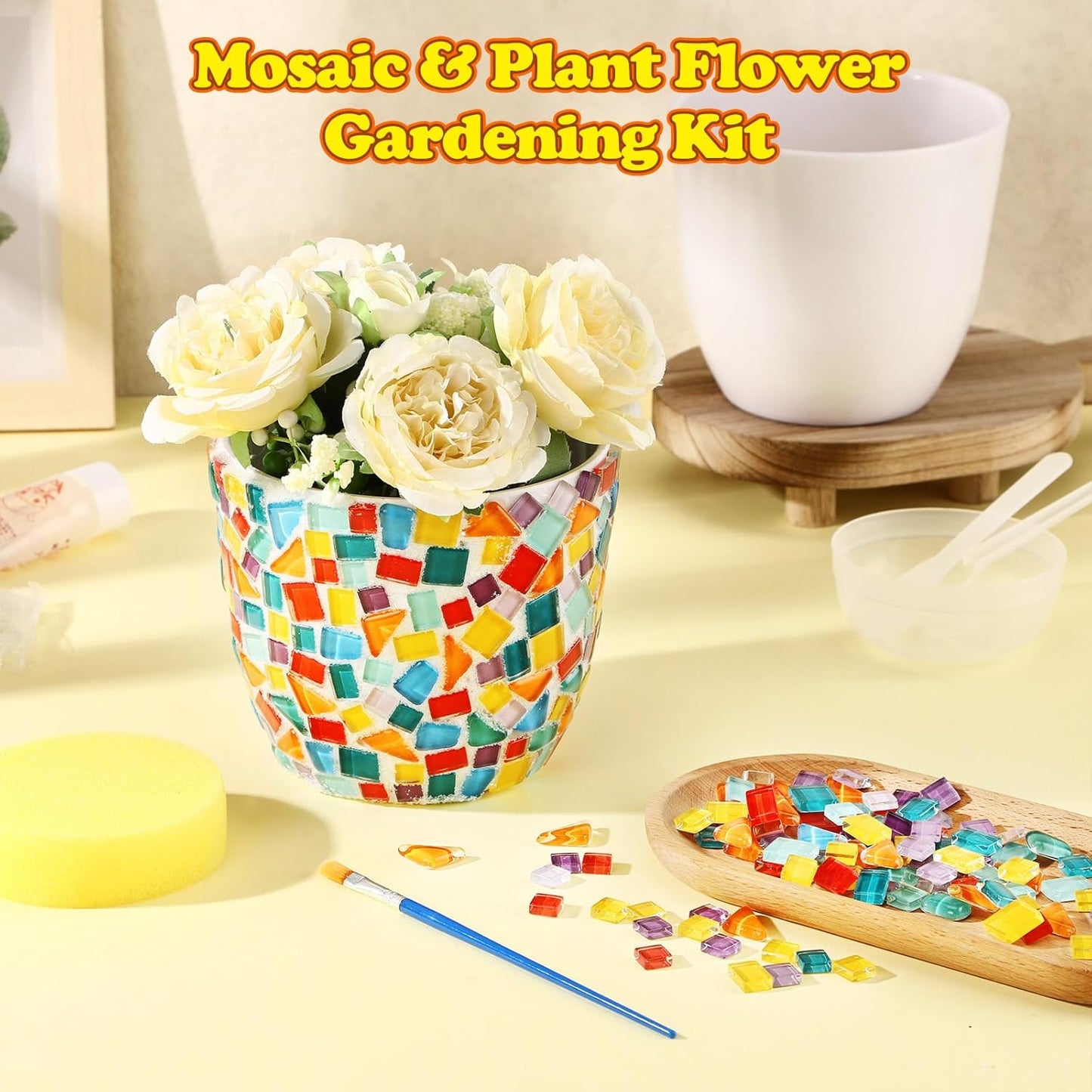 Tioncy 2 Set DIY Vase Mosaic Kit for Adults Gift, DIY Arts and Craft Kits with Vase Flower Mosaic Accessories Art Kit for Room Decor Craft Lovers Handmade, Home Decor Gifts(Multicolored)