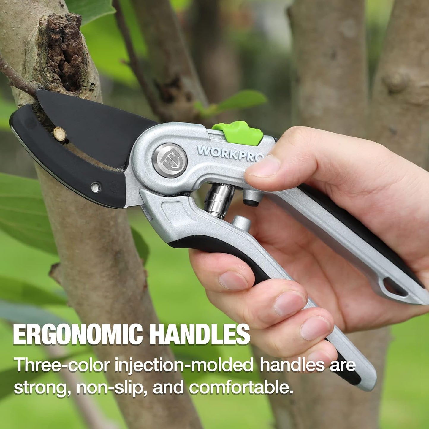 WORKPRO Garden Anvil Pruning Shears, 8" Pruning Scissors Heavy Duty with Ergonomically Design Handle, Labor-Saving Garden Clippers Hand Tools for Thick Dry branches and Dead Plants