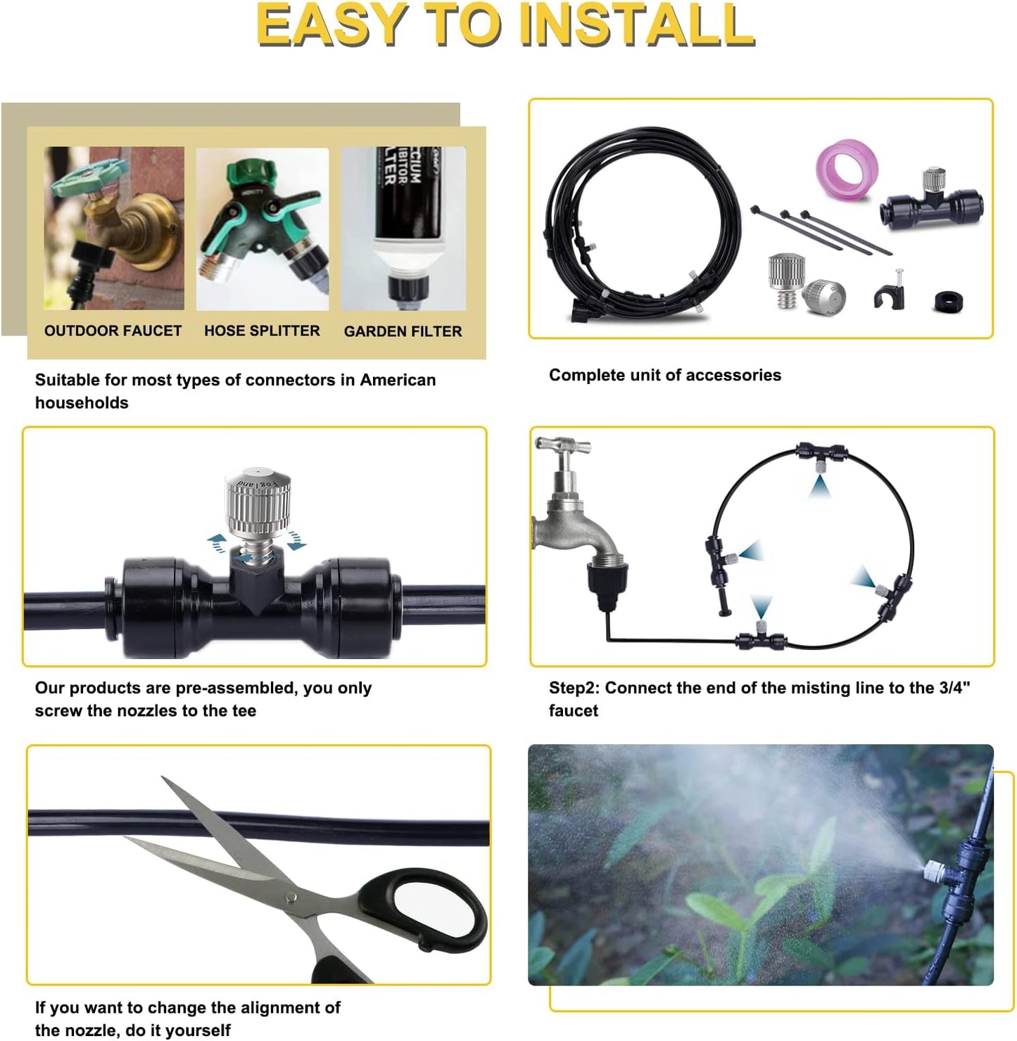 Fogland Misting System: Outdoor Cooling System 32.8FT Misting Cooling System with 10pcs 0.016" Orifice Thread Stainless Steel Mister Nozzle for Patio