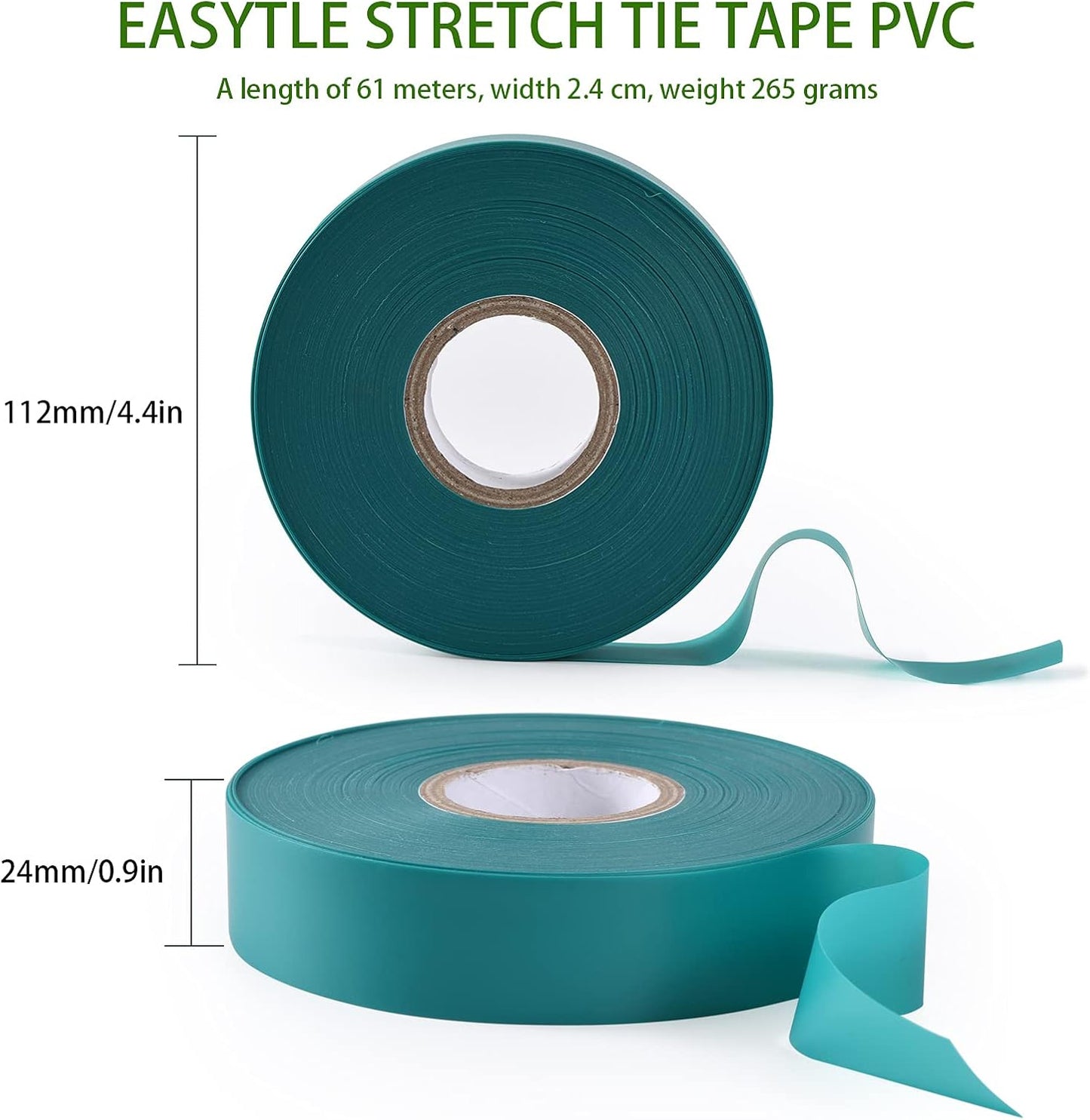 Stretch Tie Tape, 1” Wide 200FT Reusable Garden Plant Ties Green Tapes for Plants, Thick Garden Vinyl Stake Ribbon for Branches Flowers Tomatoes Indoor Outdoor Greenhouse