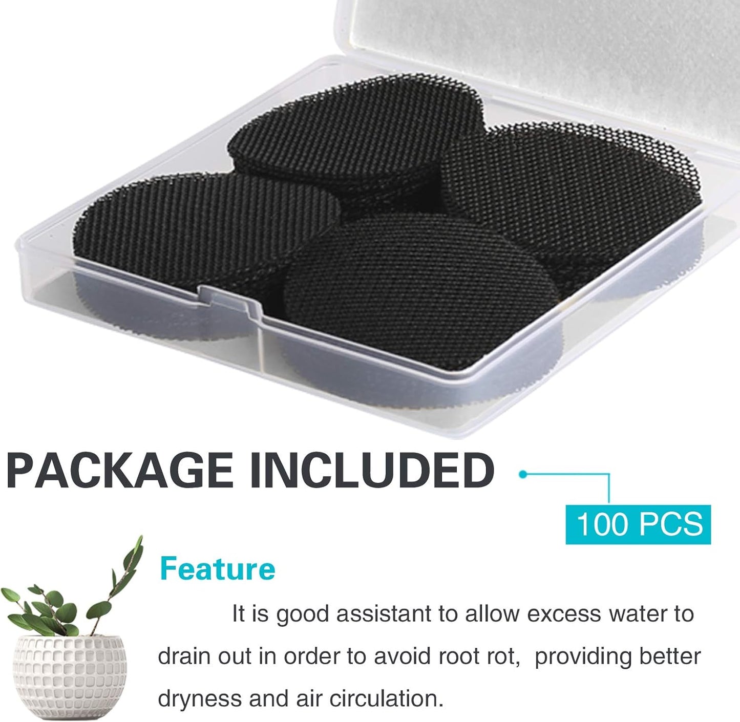 100PCS Bonsai Pot Bottom Grid Mat Mesh, Plant Drainage Screens Gasket, Round Drainage Mesh Hole Screens Keep Soil from Flowing Away, 2 Inch