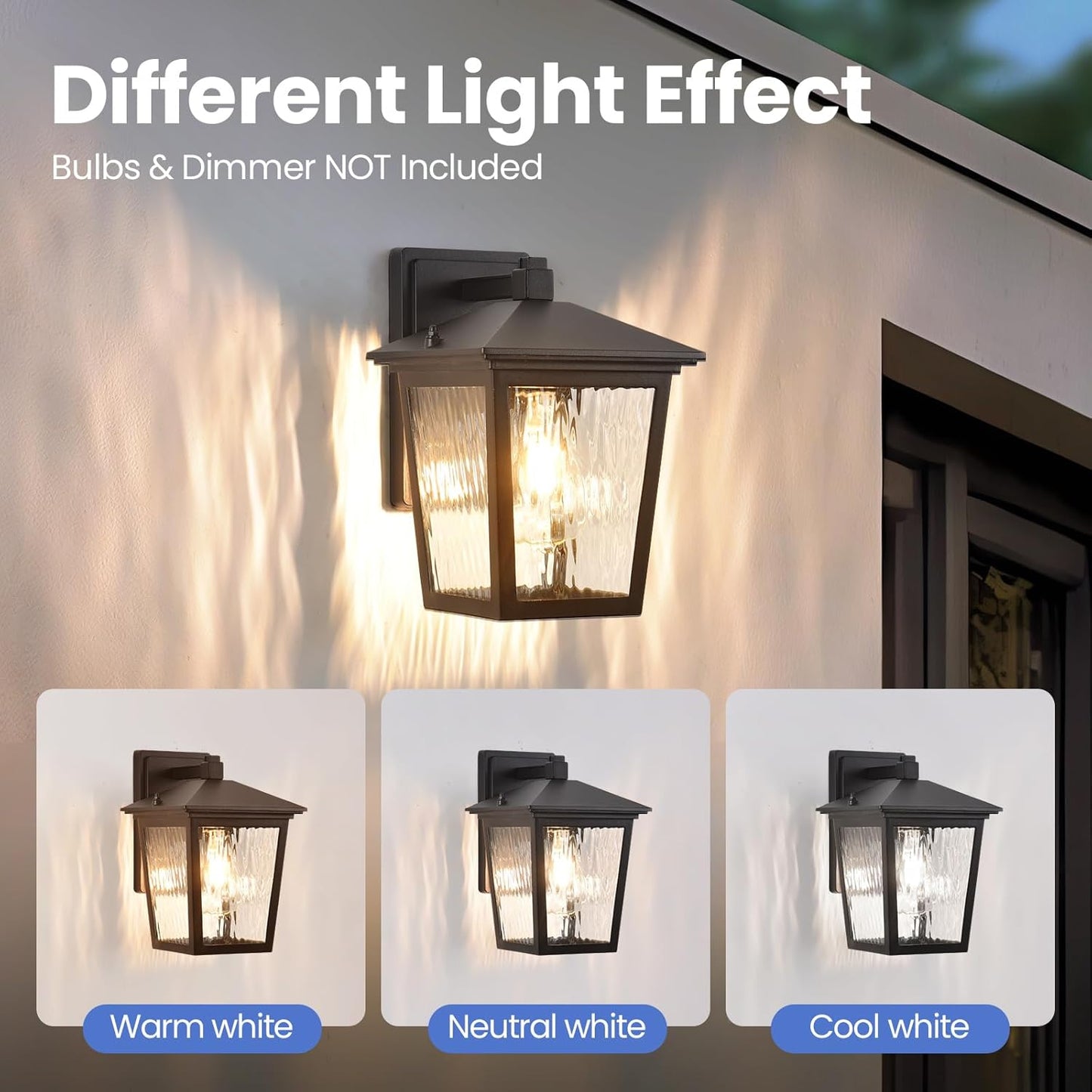 Outdoor Wall Light, Exterior Waterproof Wall Sconce in Black, Anti-Rust Outdoor Light Fixture with Water Glass, Modern Outdoor Wall Lantern for House Balcony Entryway Garage