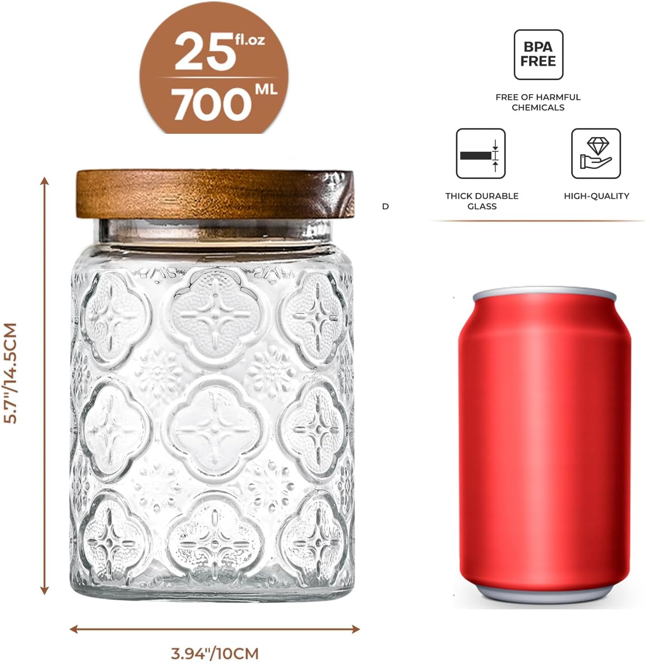 3-Pack 24oz Vintage Glass Jar With Lid, Glass Storage Containers, Airtight Kitchen Storage Containers For Sugar, Coffee, Tea, Spice, Flour, Candy Cookie, Pasta, Cereal