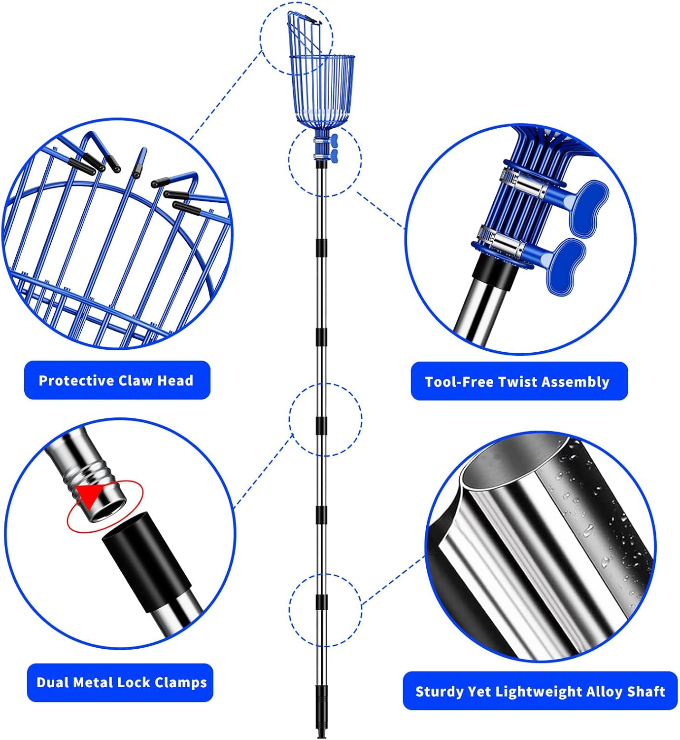 Fruit Picker Pole with Basket Segmented Fruit Picker Pole Tool for Apple Avocado Cherry Lemon Mango Orange Peach Picking(40-100")