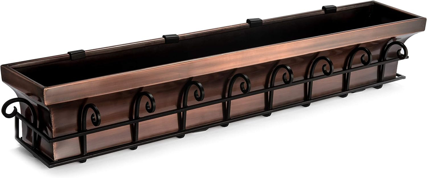 H Potter Window Planter Box Copper Outdoor Flower Plant Container for Windows Attach to House Deck Balcony Long Rectangular Shape 48 Inch Length GAR514B