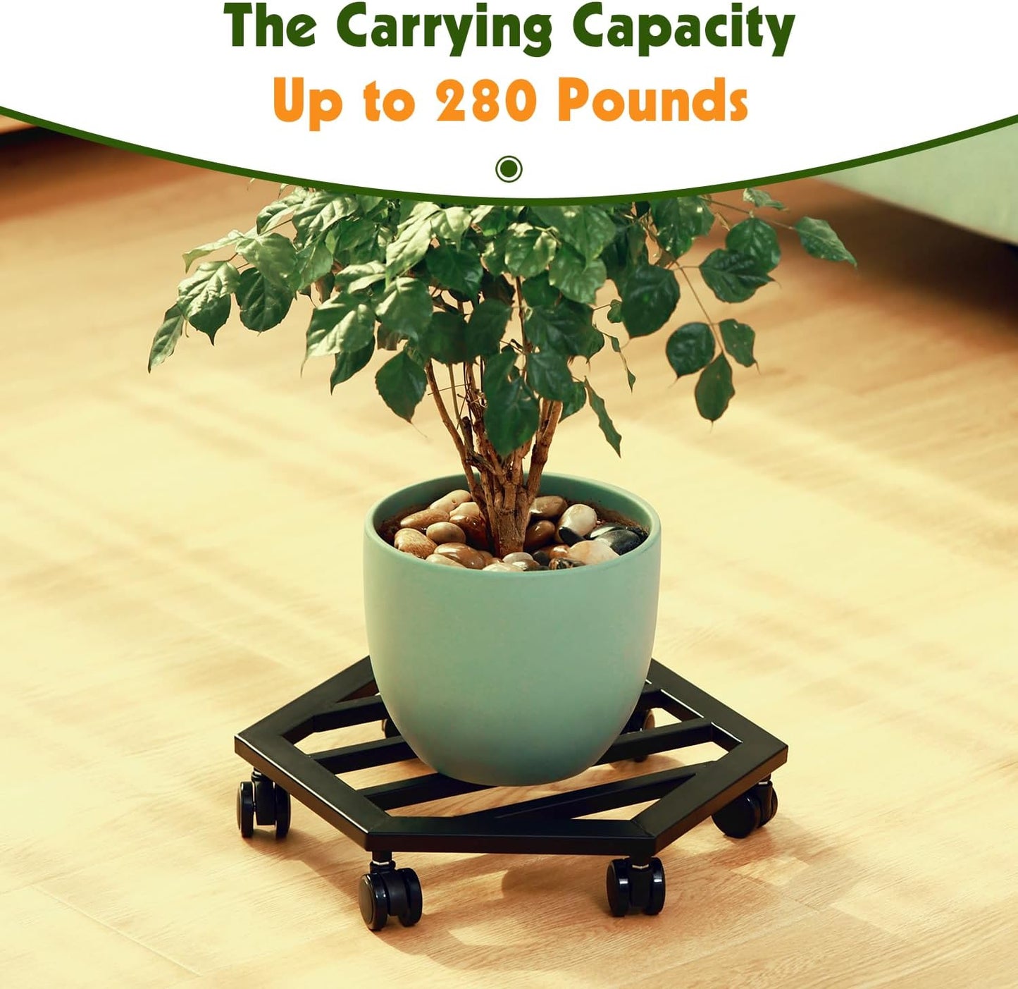 2 Packs 13 inches Large Metal Plant Caddy with Wheels Rolling Plant Stands Heavy-duty Wrought Iron Plant Roller Movers Indoor Outdoor Wheeled Plant Dolly with Casters Tray Coaster, Hexagon black