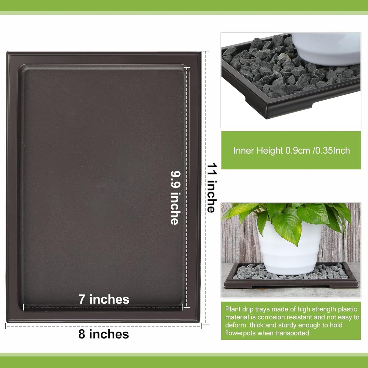 Pinkunn 2 Pcs Bonsai Humidity Tray Drip Tray Plastic Plant Water Catcher Plant Saucers for Indoors and Outdoors Cactus,Succulents,Bonsai Tree,Stone Not Included (11 x 8 Inch)