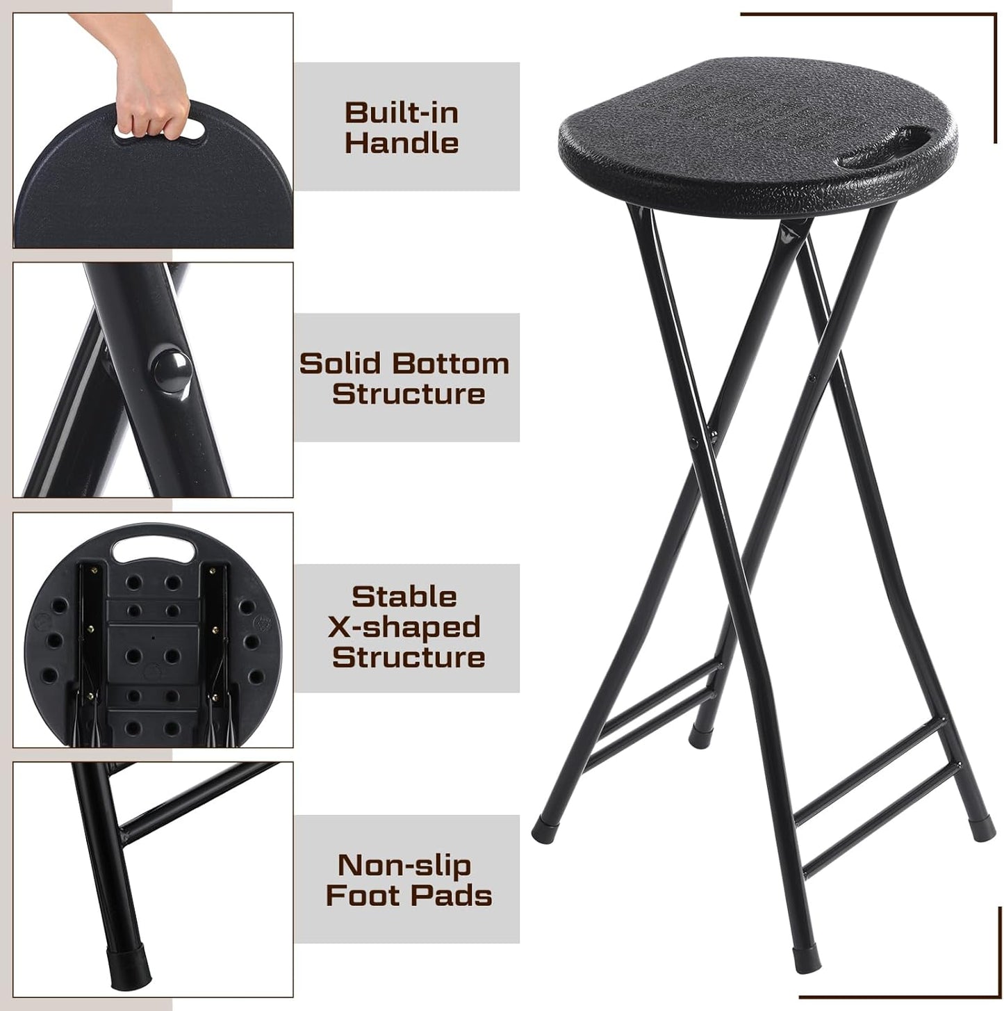 Suzile 2 Pcs Tall Folding Chair Portable Plastic Stool Chair Heavy Duty Foldable Bar Stools with Handle for Adults Kitchen Counter Room Home Camping Indoor Outdoor, 300lbs Capacity (27 Inch)