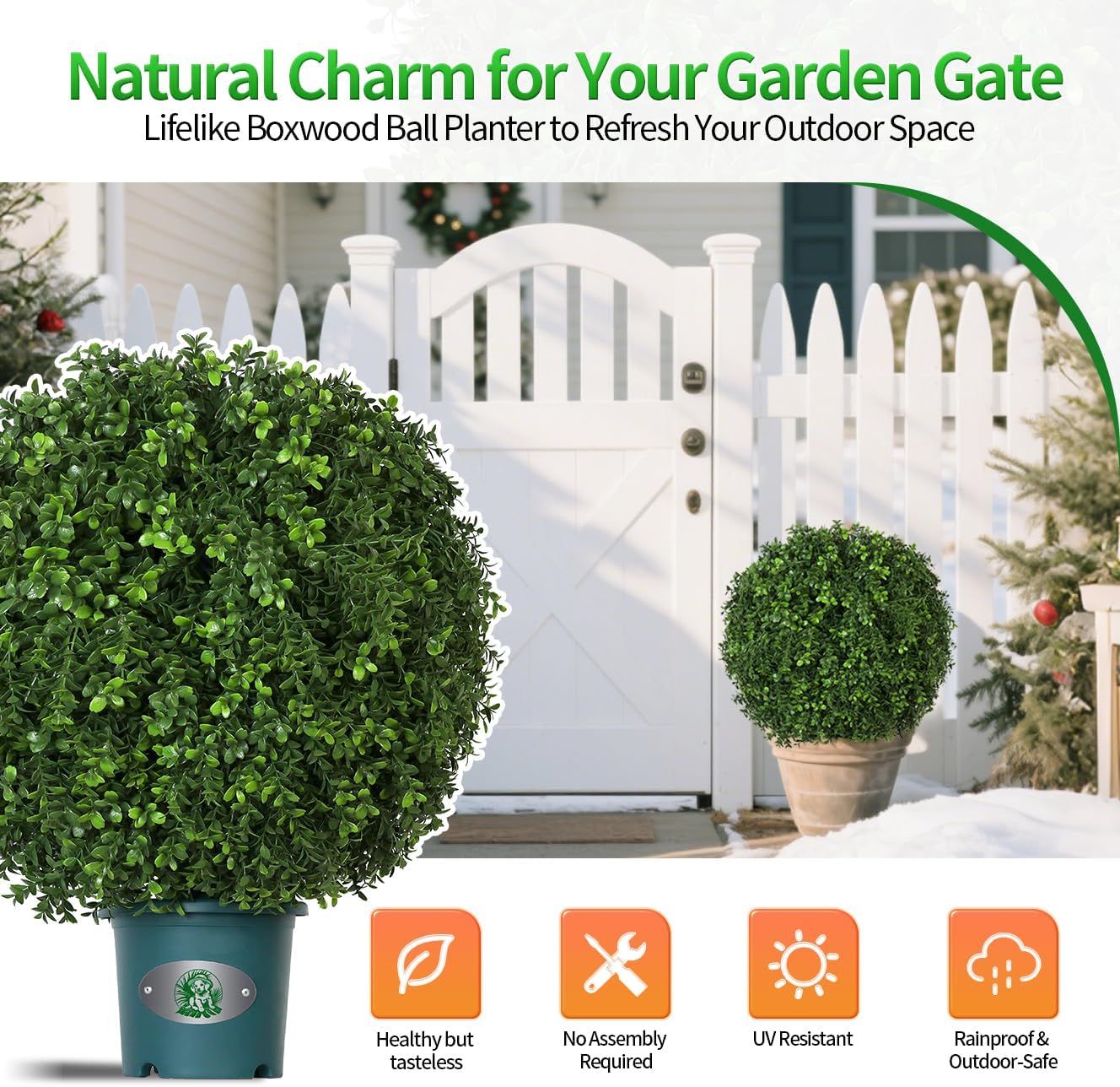 QIANYUN Artificial Plants Outdoor-14Inch Fake Plants Faux Boxwood Plants Outdoor- UV Resistant Shrub for Outdoor/Indoor Decor, Perfect for Porch, Garden, and Backyard