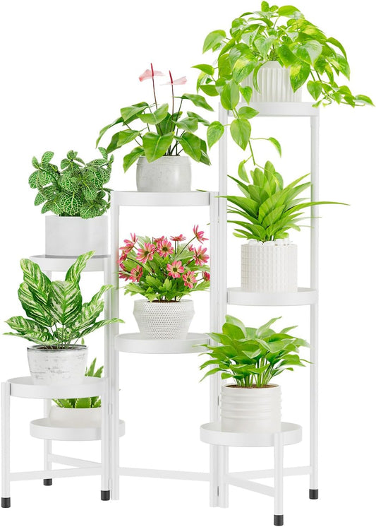 iDavosic.ly Plant Stand Indoor Outdoor, 8 Tier Corner Metal Flower Display Holder Shelf, Folding Tall Orchid Rack for Patio Balcony Porch Garden Living Room House, White