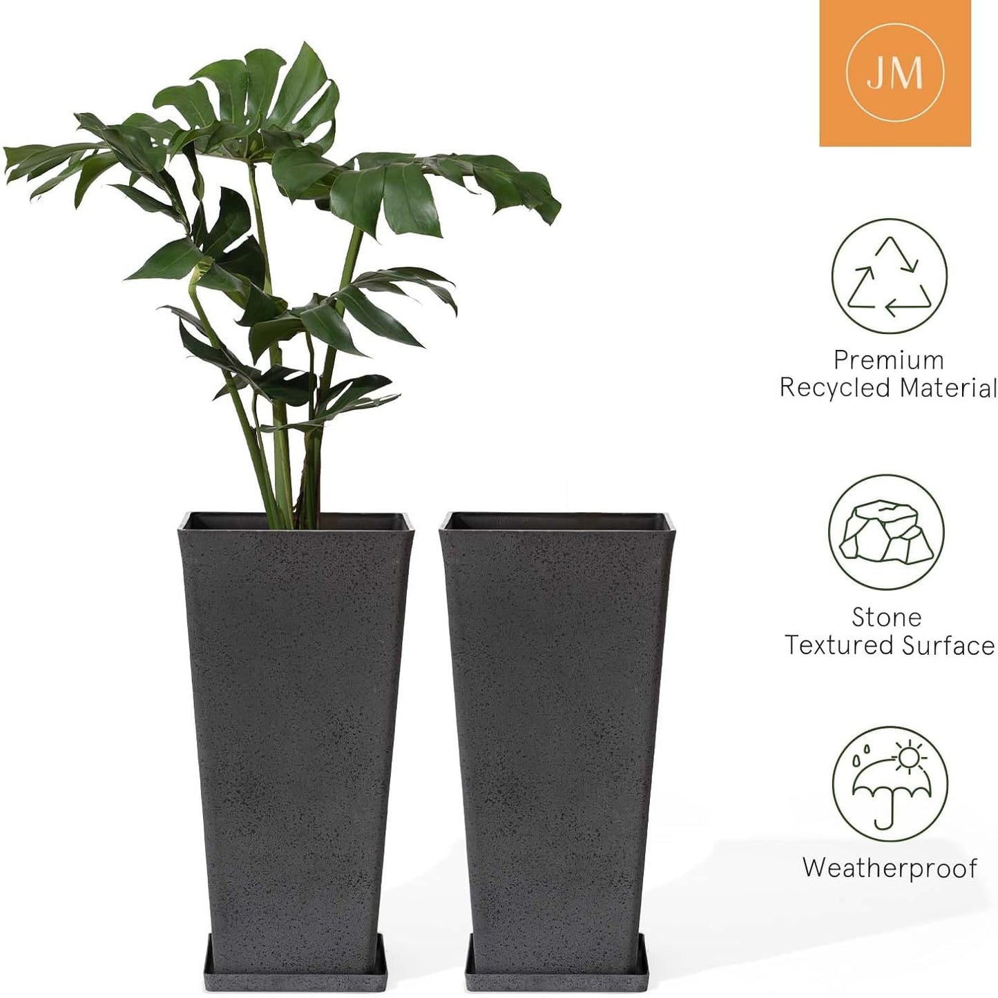 LA JOLIE MUSE 30 Inch Tall Planters for Outdoor Plants, 2 Sets Concrete Grey, Tall Outdoor Planters, Modern Square Outdoor Planters, Tall Large Planters for Front Door, Patio and Deck