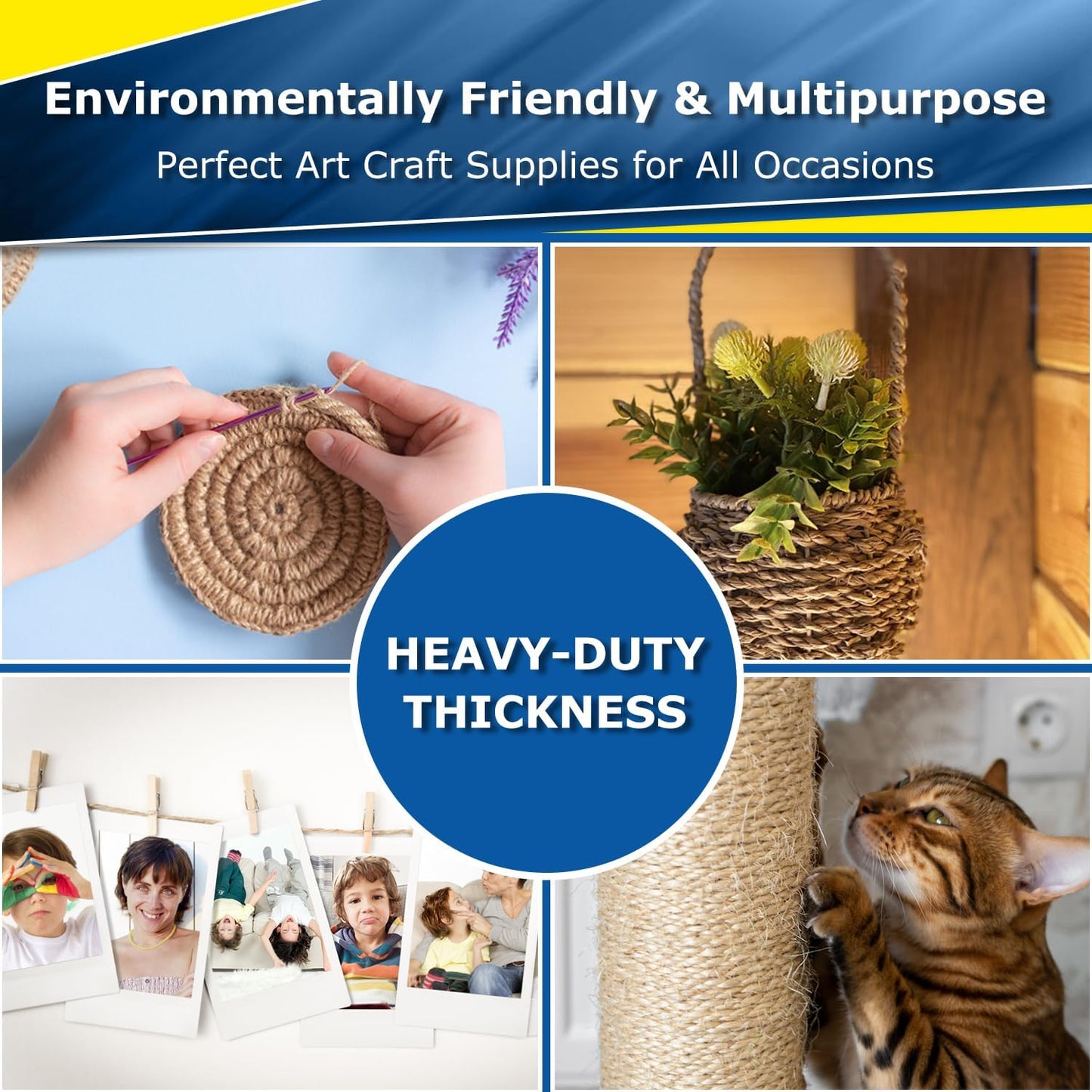 Vanhench Jute String Rope 10mm X 50 Feet, Heavy Duty and Thick Twine Rope for Crafts Projects, Gardening, Bundling, Cat Scratcher Scratching Post Tree Gift Wrapping Arts & Crafts Christmas Decoration