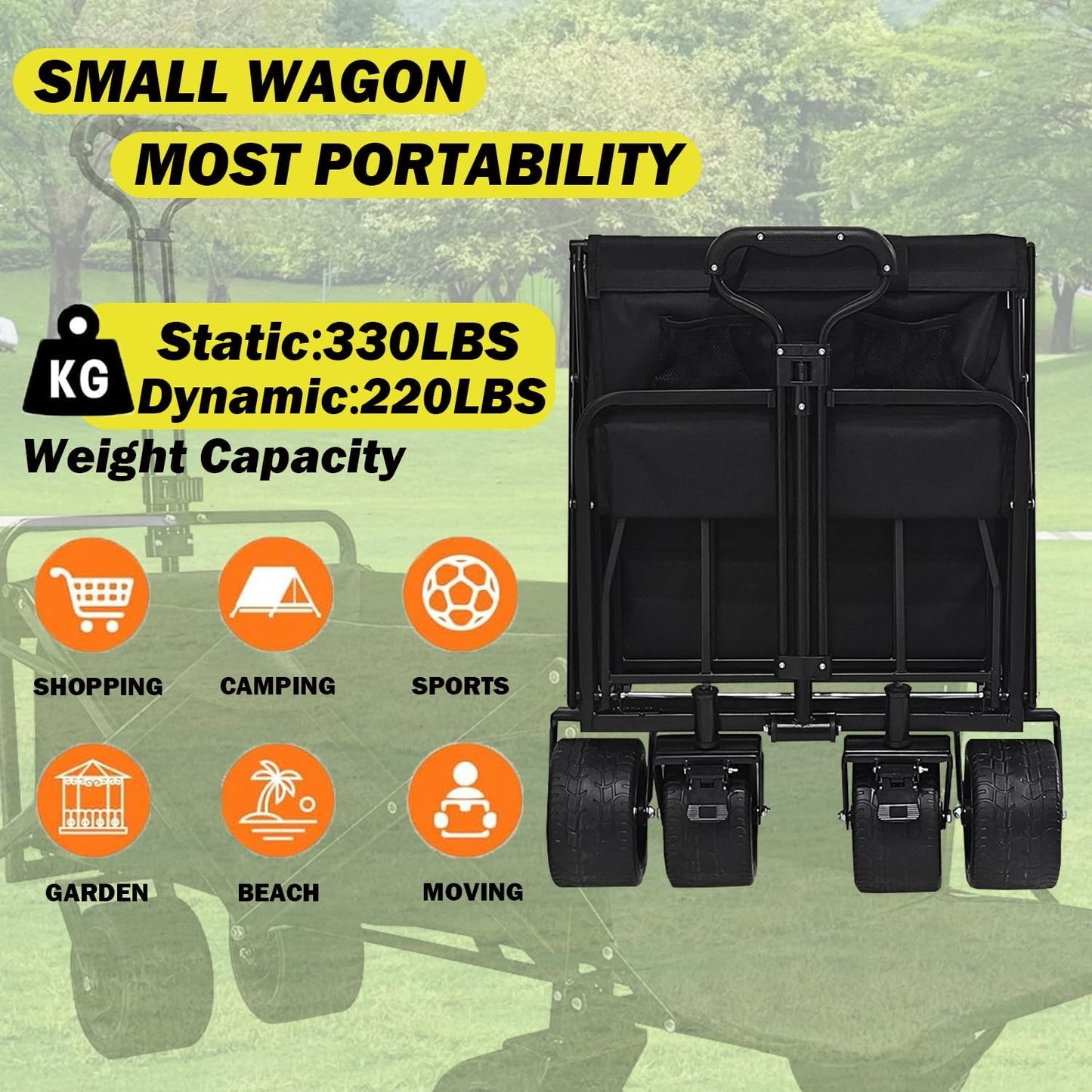 Collapsible Folding Wagon with Tailgate, Extra Long Extender Cart, Large Capacity Folding Garden Wagon, Heavy Duty Utility Carts for Shopping, Beach, Garden, Sports, Outdoor