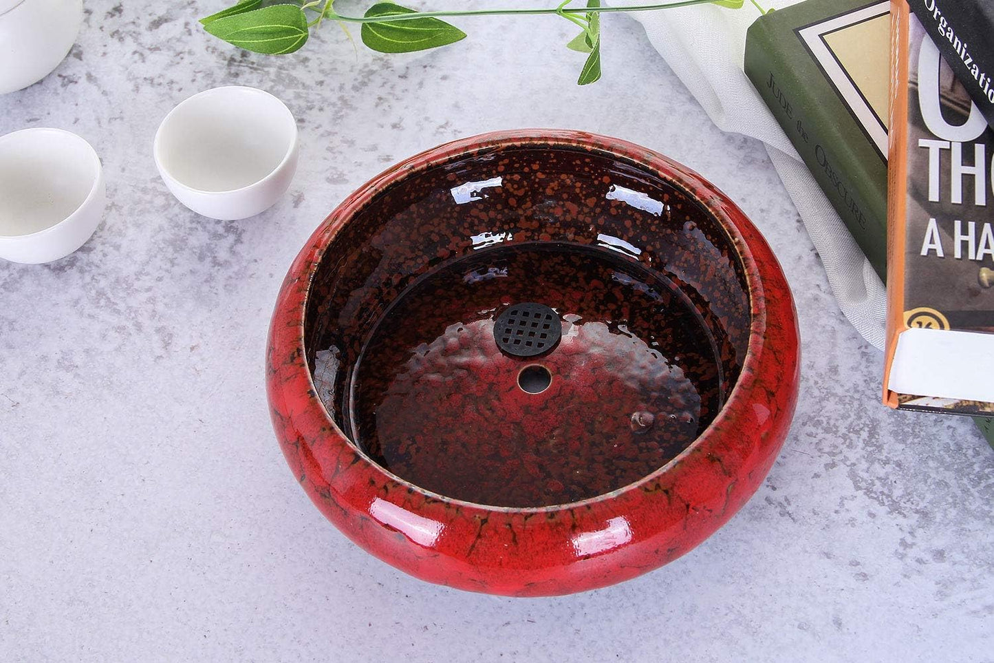 VanEnjoy 7.1 inch Round Large Shallow Succulent Ceramic Glazed Planter Pots with Drainage Hole, Bonsai Pots Garden Decorative Cactus Stand Flower Container (Red)